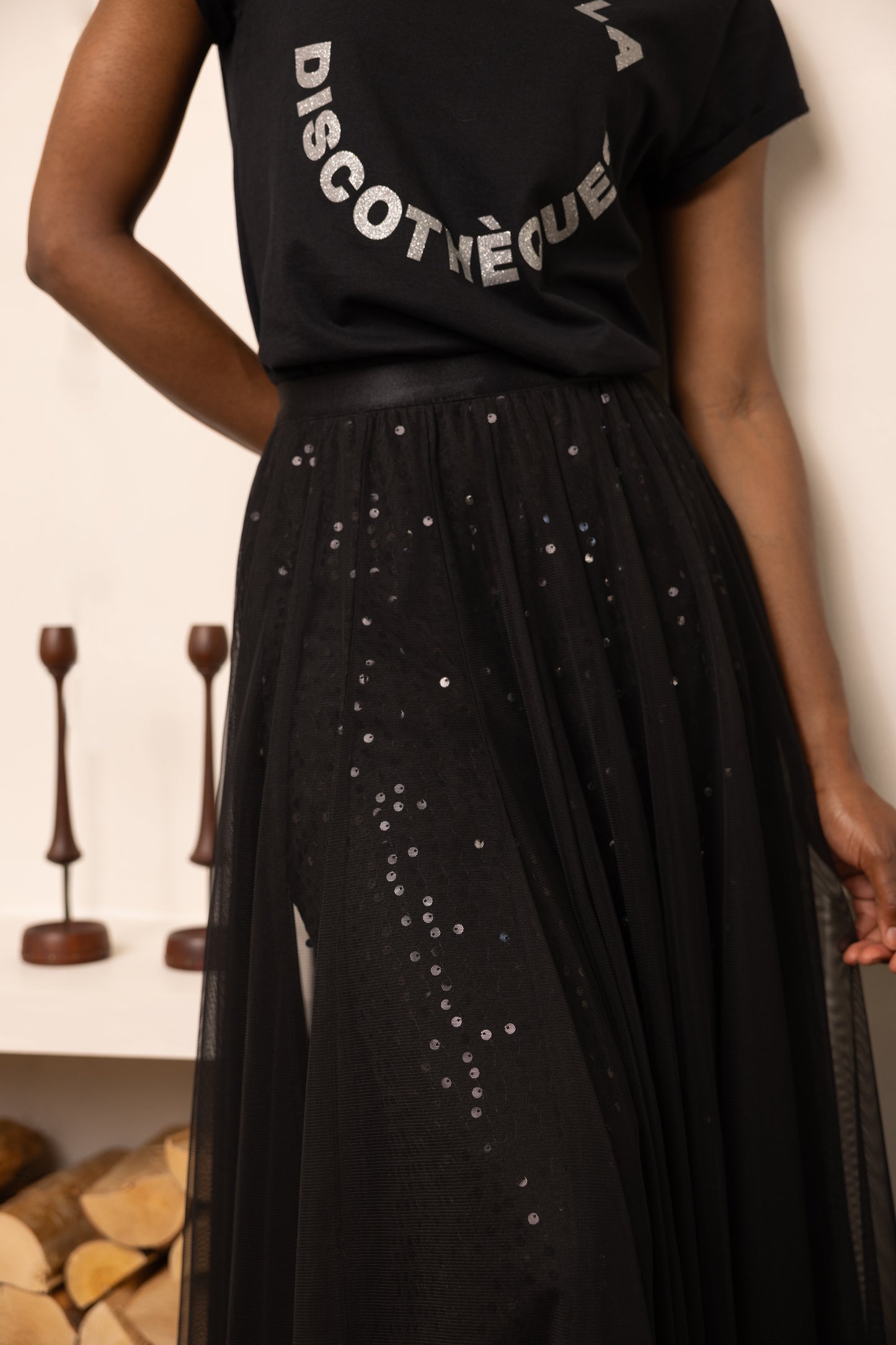 ZADIE TULLE AND SEQUIN SKIRT (BLACK)