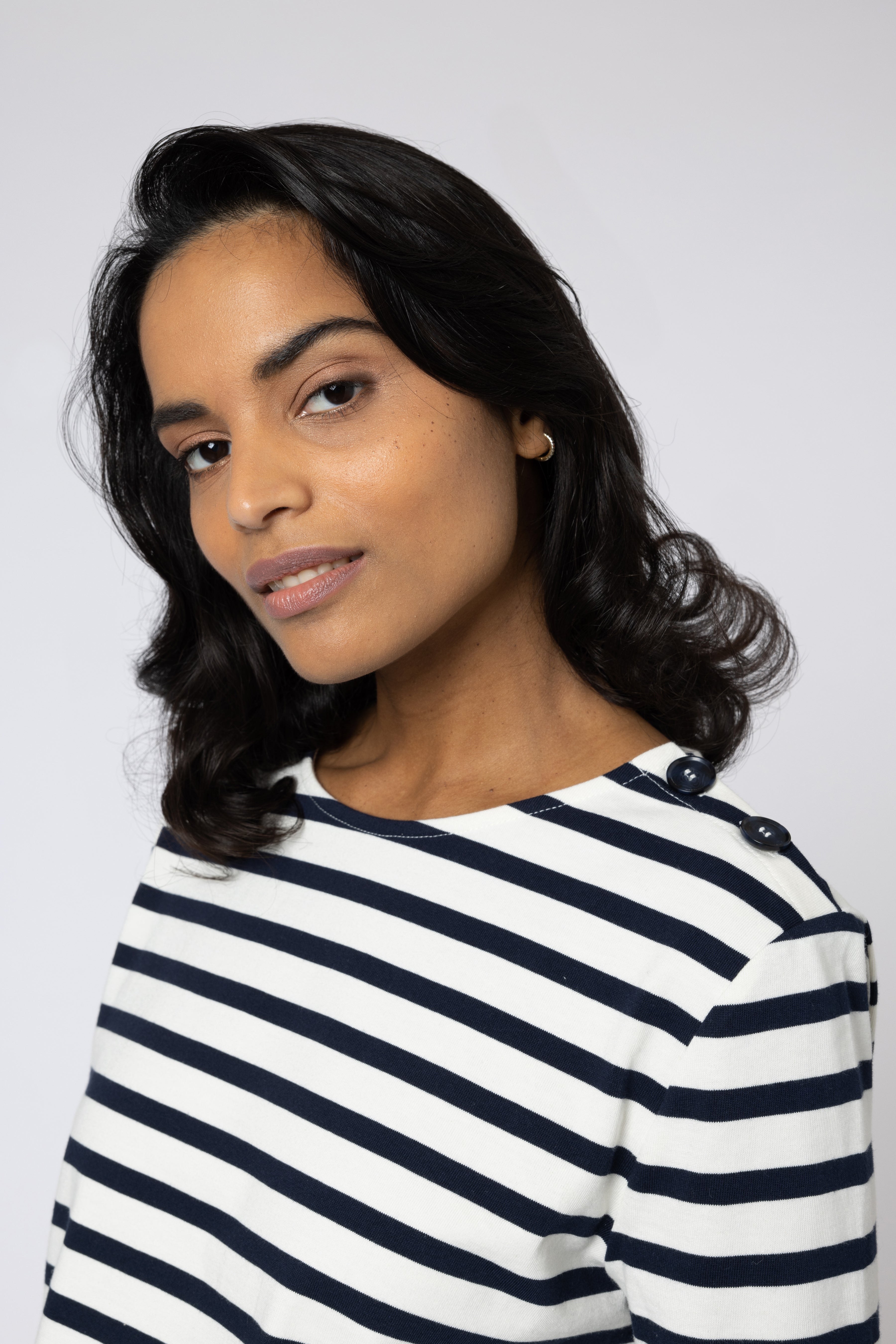 jessica breton parisian style t-shirt 3/4 length striped breton french inspired t-shirt navy and ivory t-shirt ellen loves elevenloves 11loves