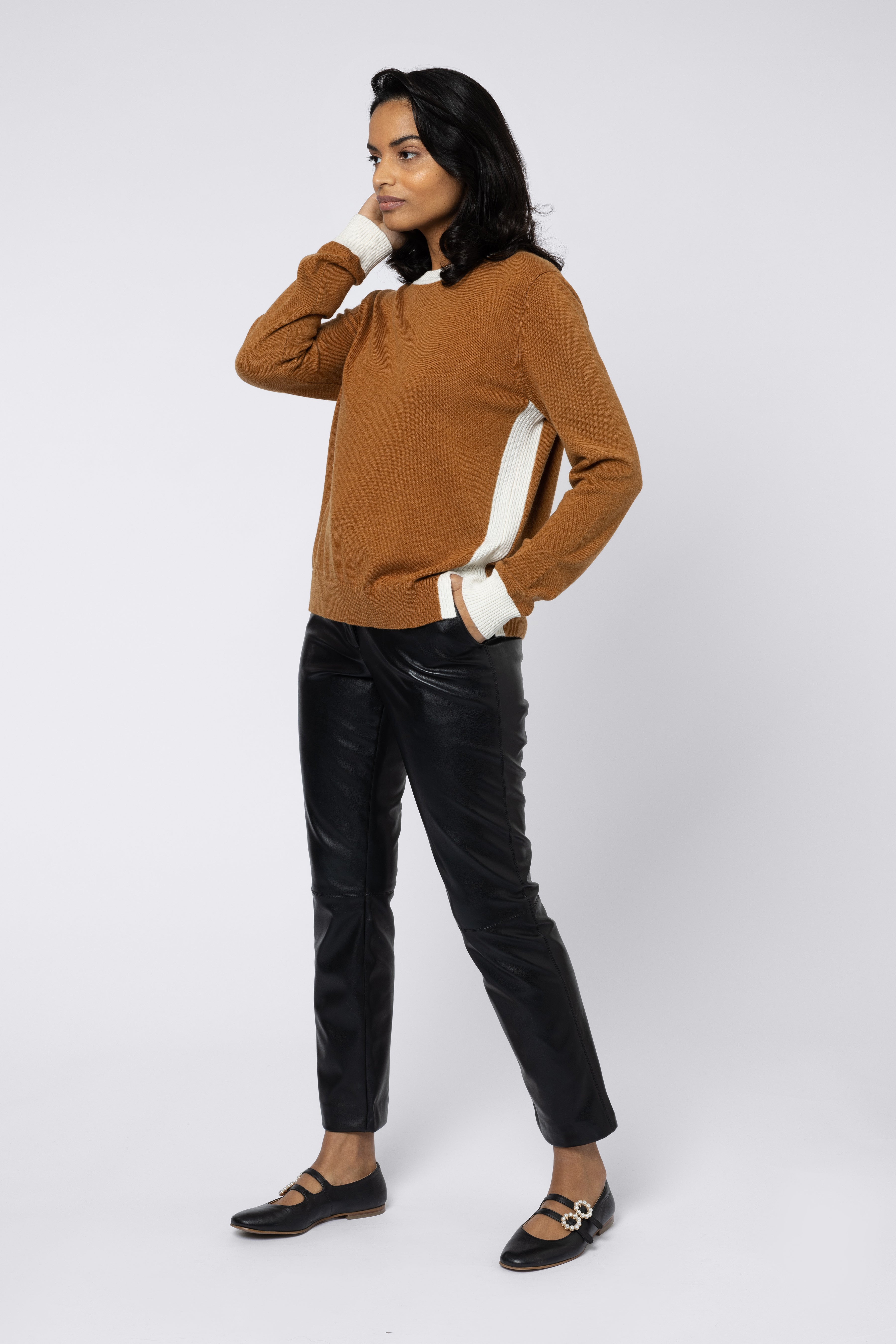 camille crew neck jumper tan and ecru jumper camel jumper knitted jumper knitwear ellen loves eleven loves 11loves