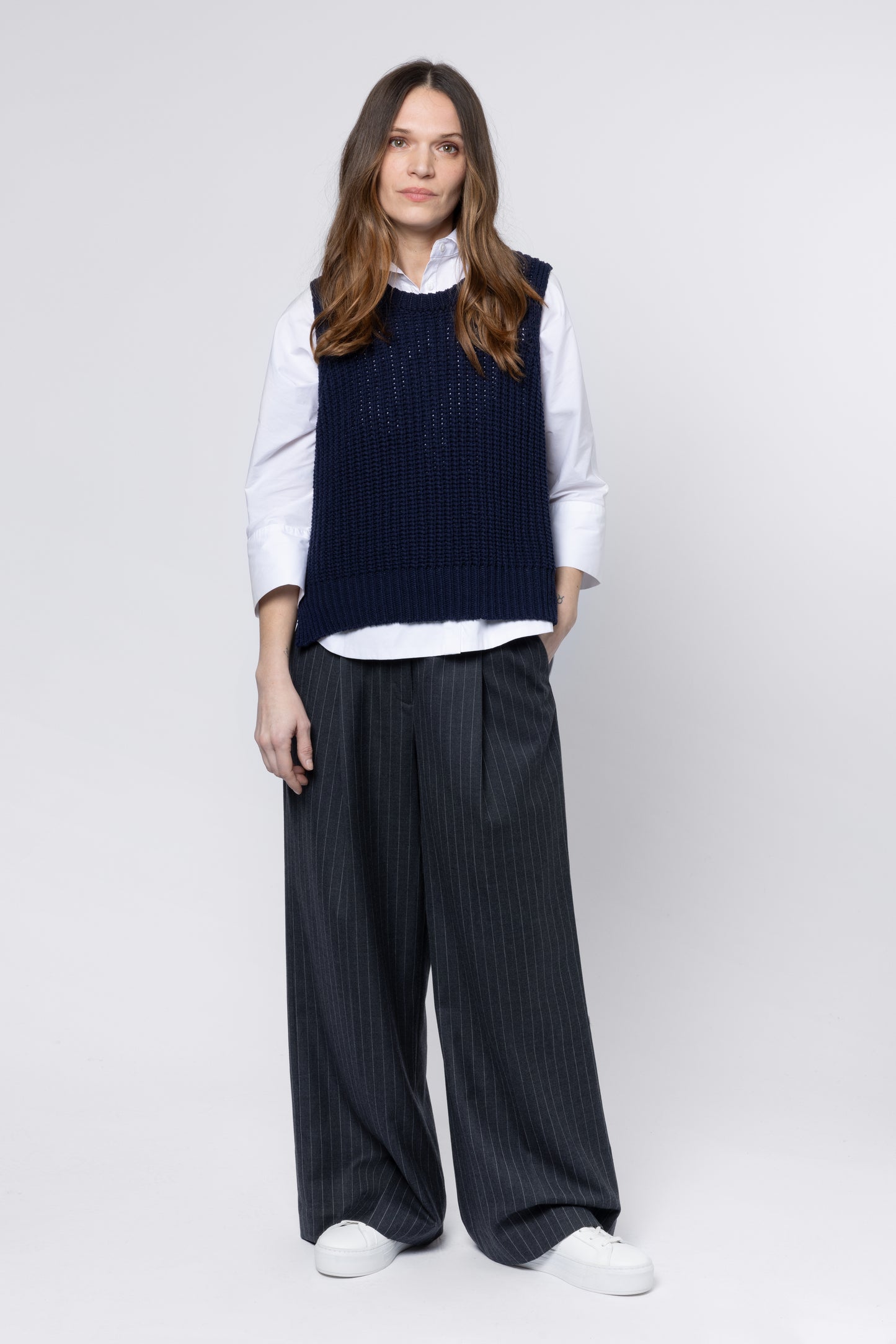 Leah Pinstripe Wide Leg Trousers Grey