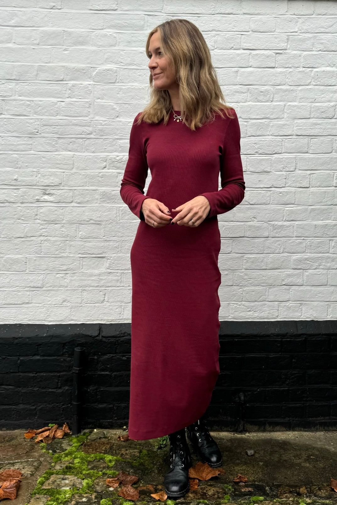 LIZZY RIB JERSEY DRESS (BURGUNDY)