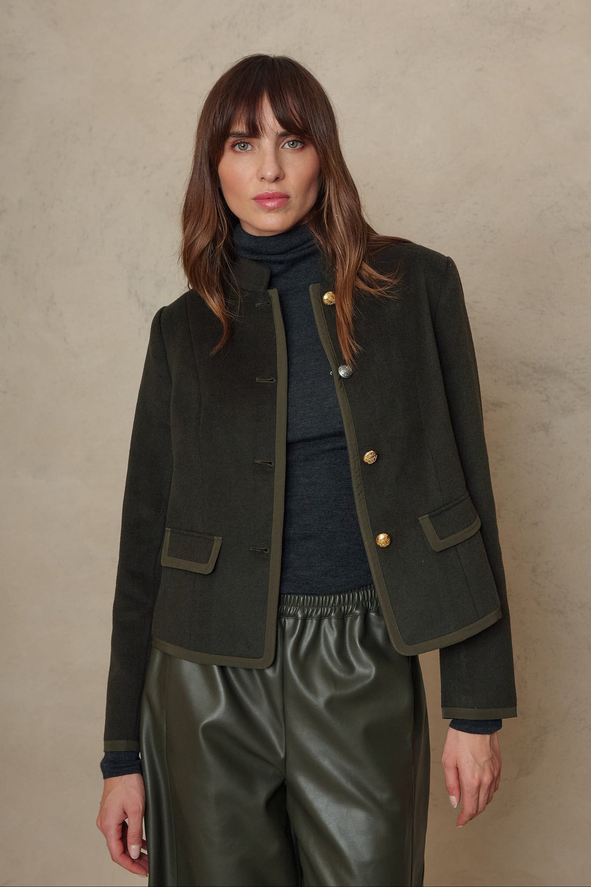 Greta military swing jacket in olive
