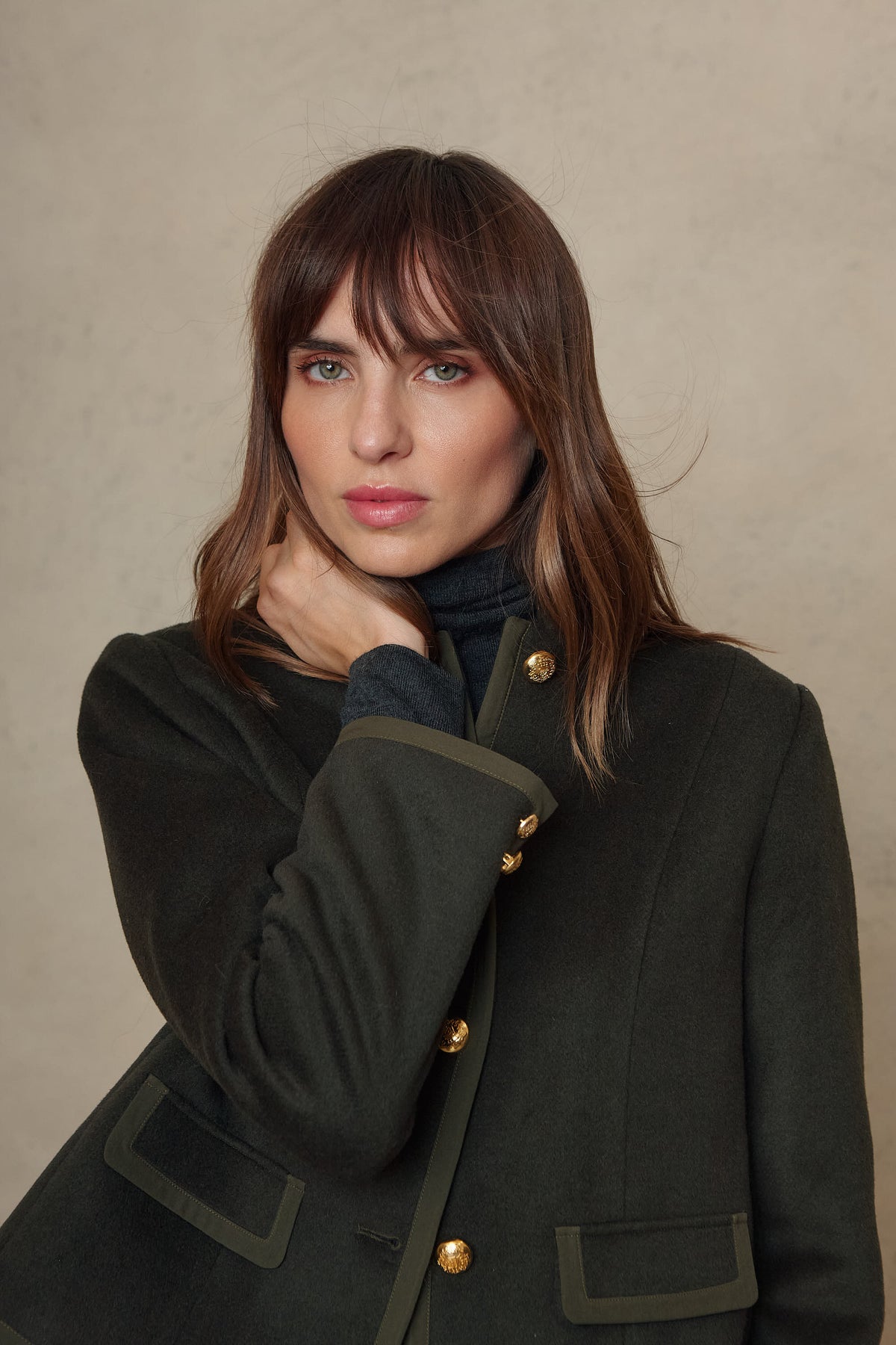 Greta military swing jacket in olive