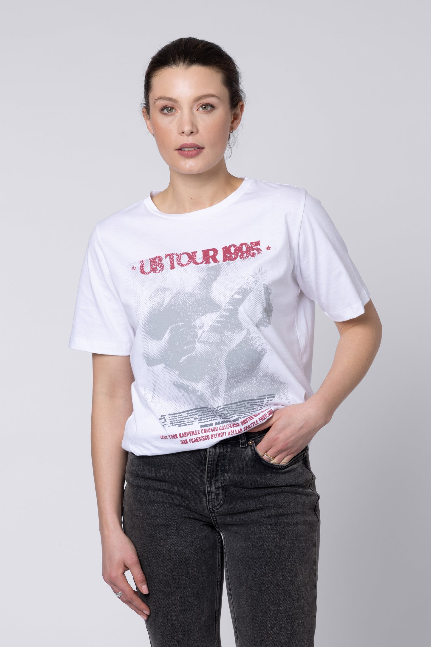 Model wearing Guitar T Shirt White Eleven Loves