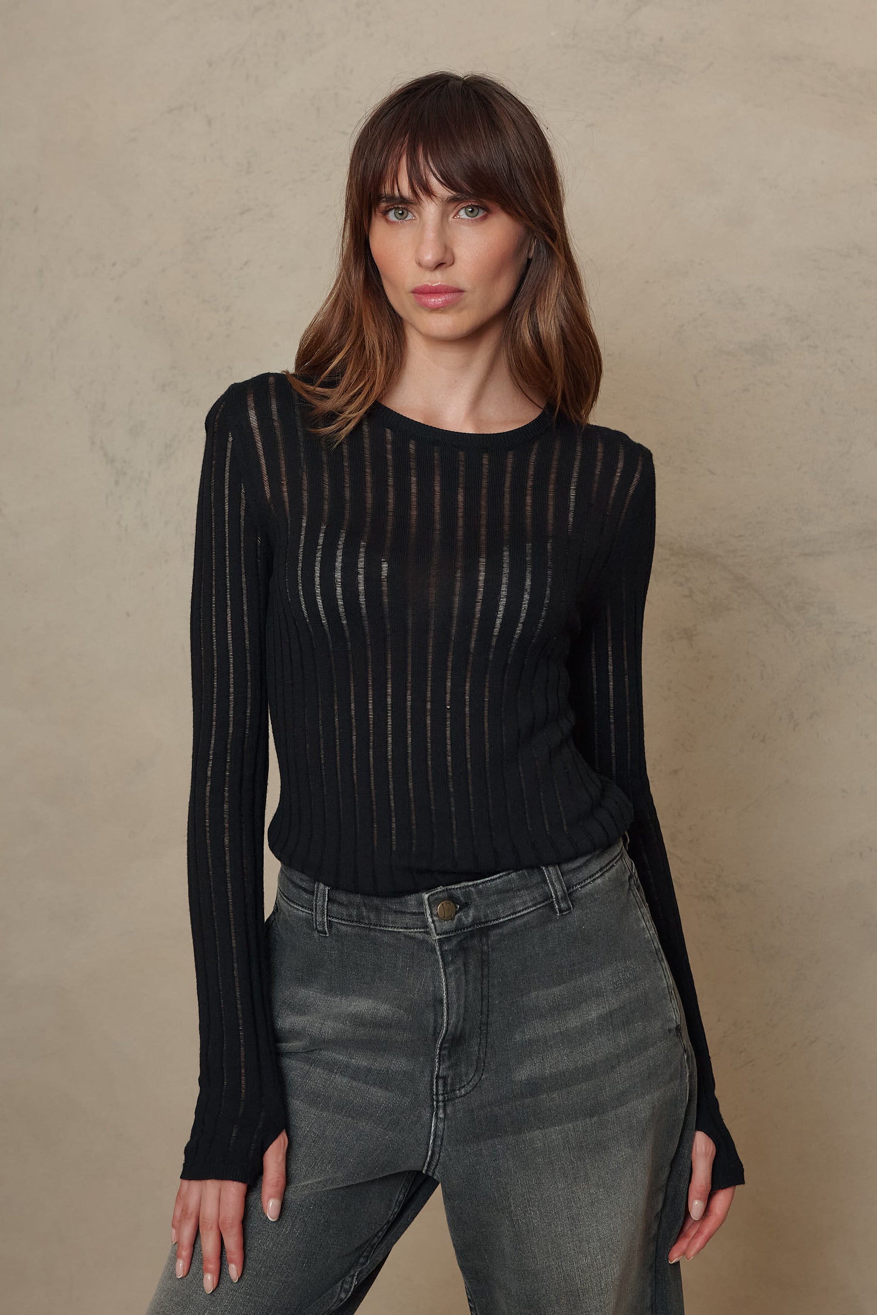Iggy Sheer Rib Jumper - Black