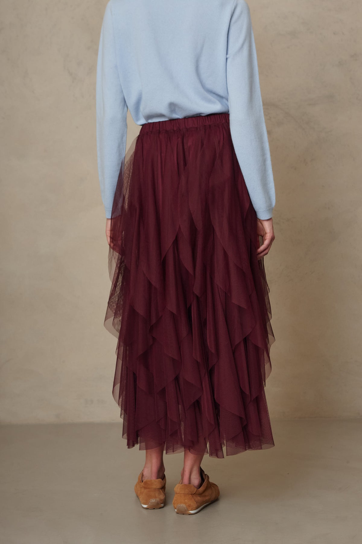 Iris tulle maxi skirt in burgundy
