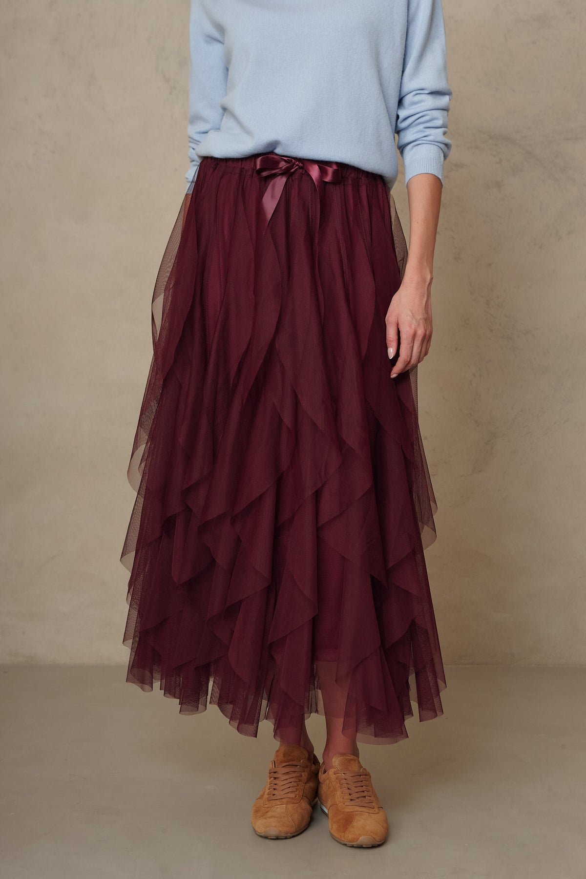 Iris tulle maxi skirt in burgundy