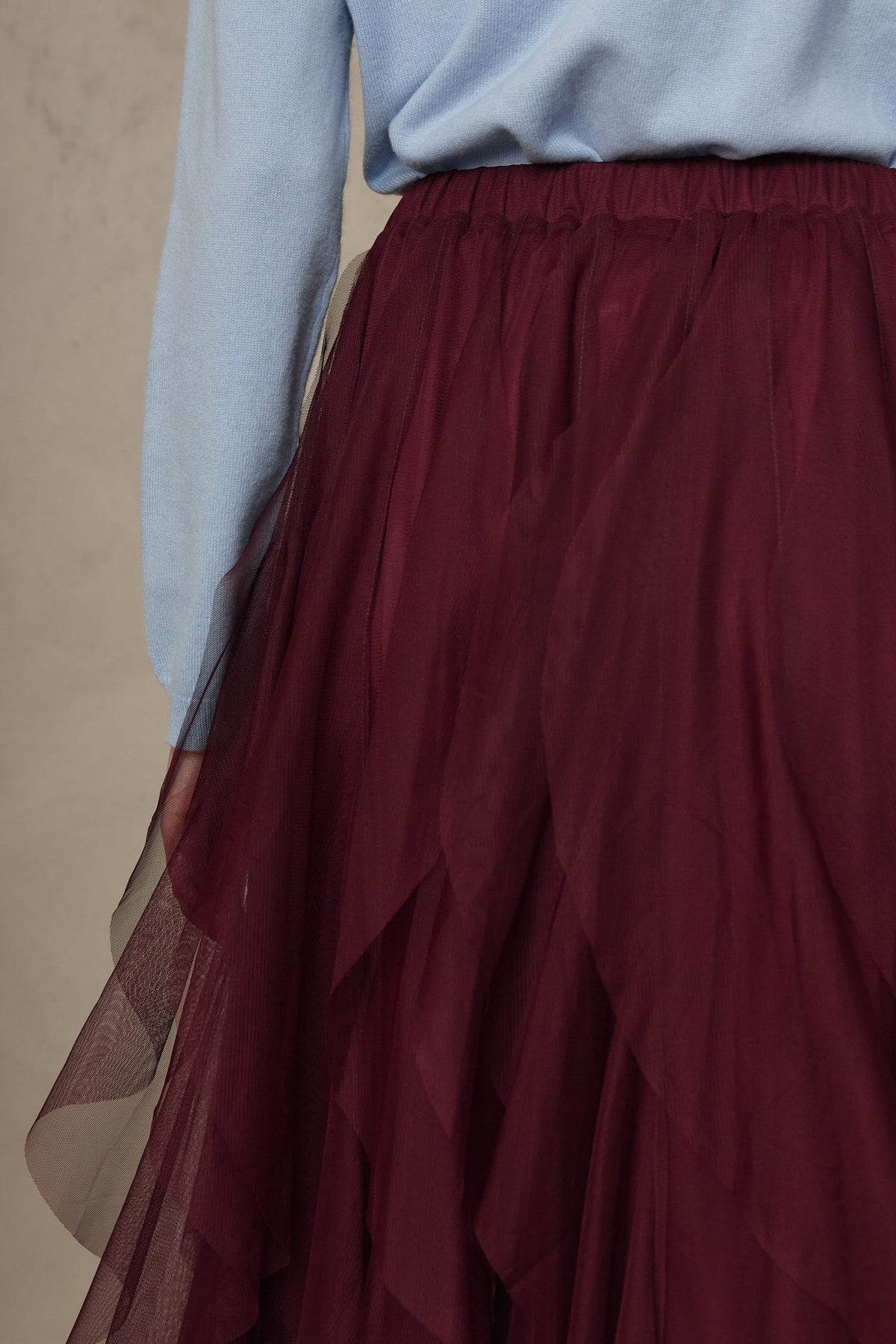 Iris tulle maxi skirt in burgundy