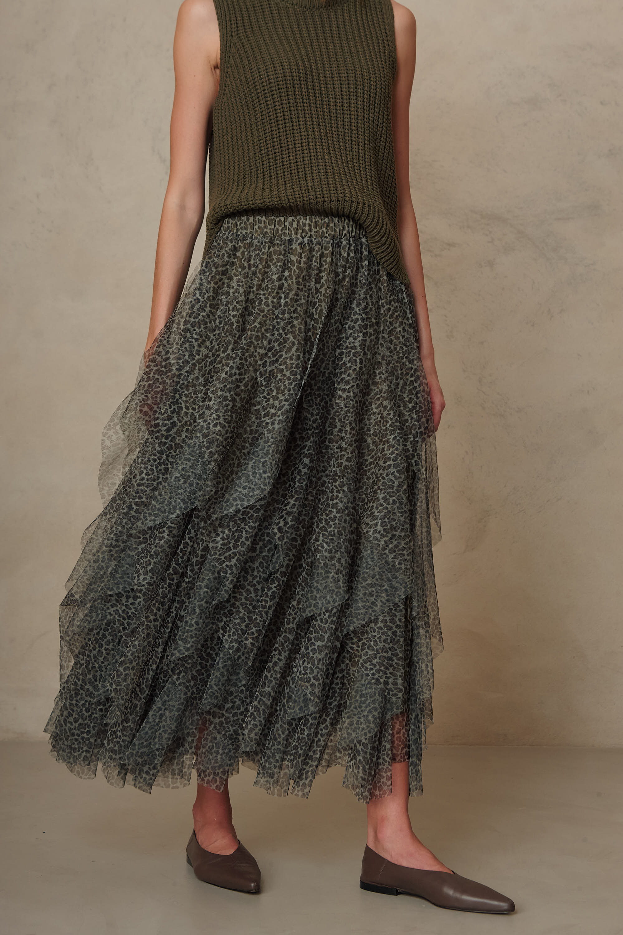 Iris Tulle Maxi Skirt - Leopard