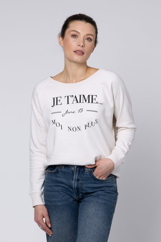 JE TAIME SWEATSHIRT JANE BIRKIN SLOGAN SWEATSHIRT WOMENS VINTAGE WHITE SWEATSHIRT ELLEN LOVES ELEVEN LOVES 11LOVES