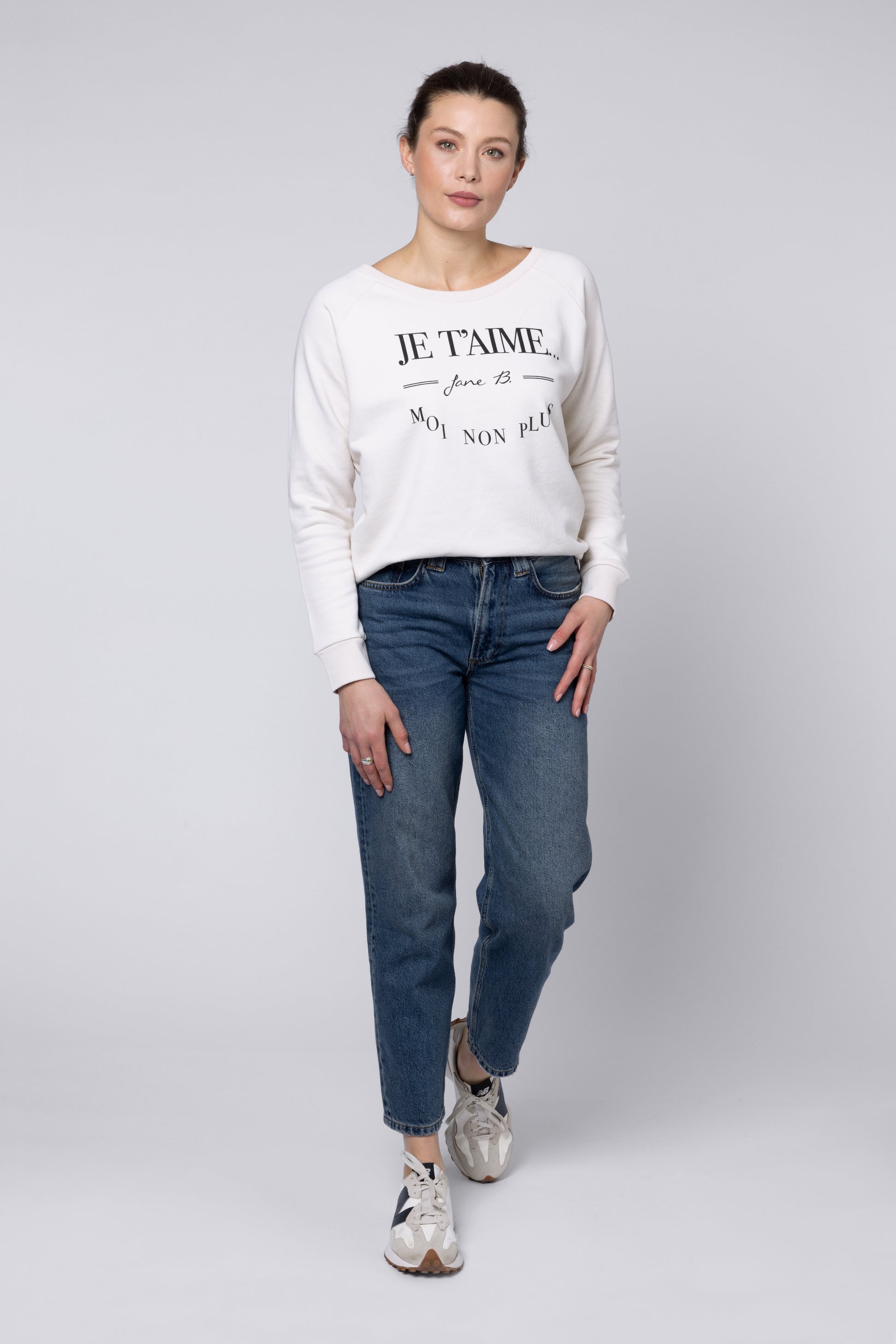 JE TAIME SWEATSHIRT JANE BIRKIN SLOGAN SWEATSHIRT WOMENS VINTAGE WHITE SWEATSHIRT ELLEN LOVES ELEVEN LOVES 11LOVES