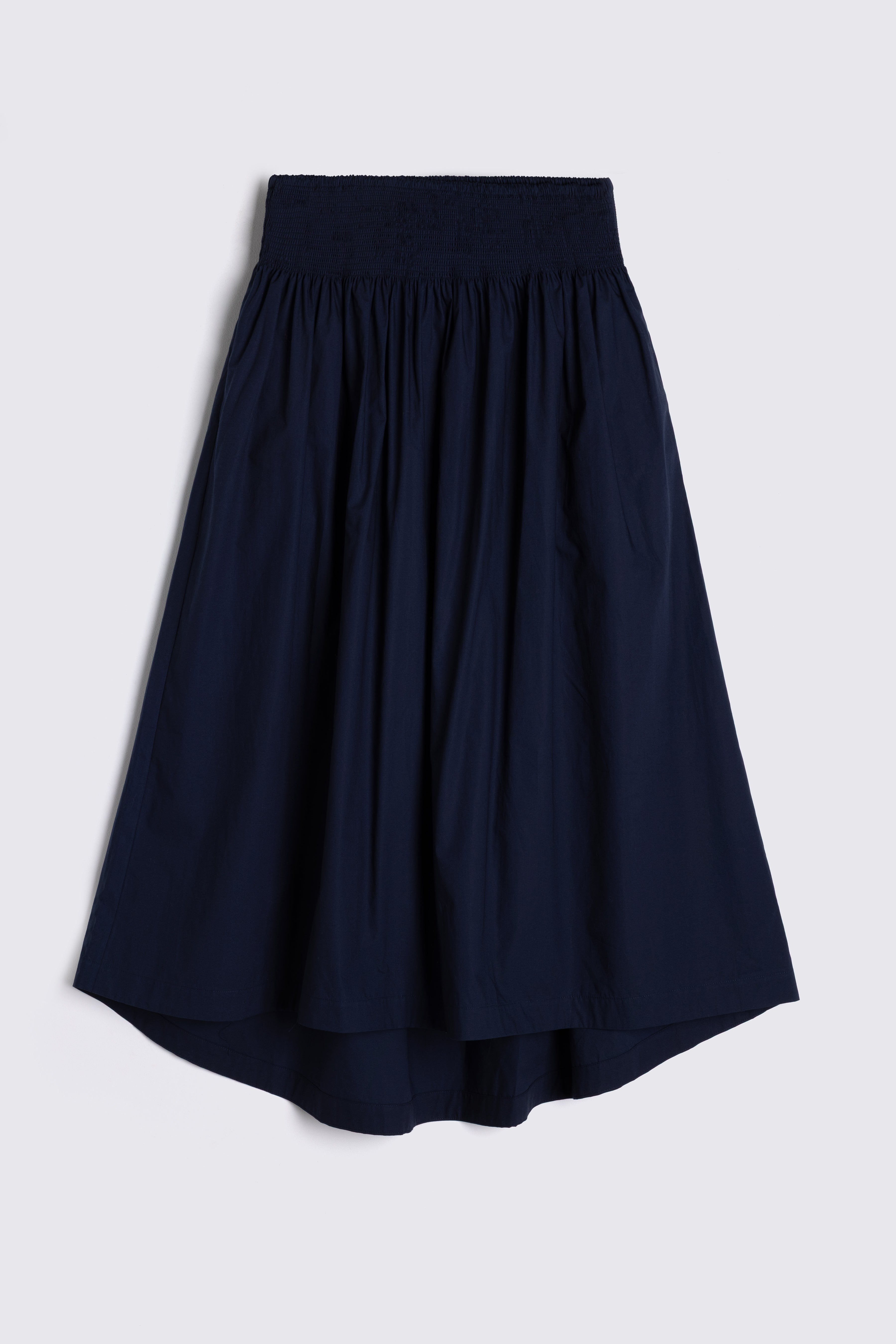 Navy cotton skirt on white background