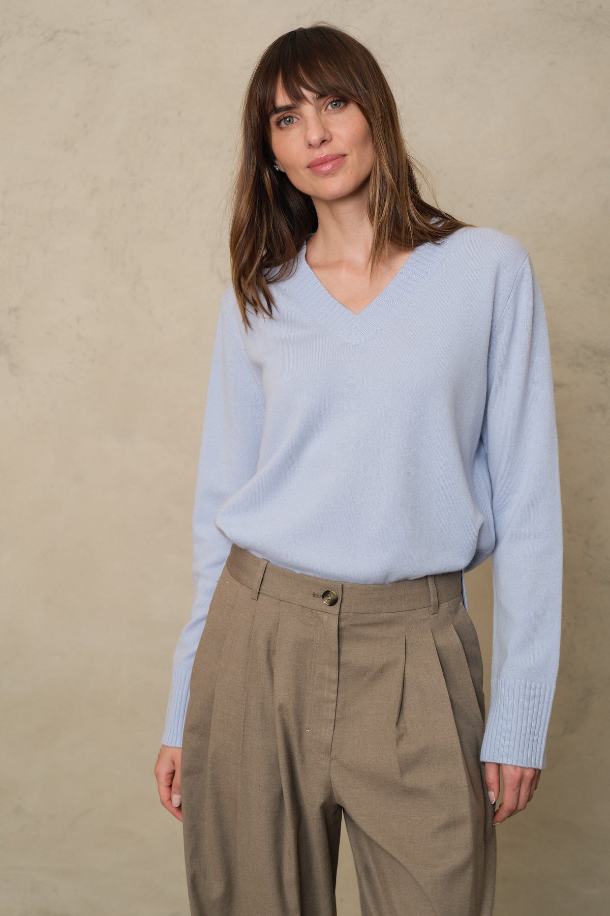 Nian V-Neck Cashmere Blend Jumper - Sky Blue