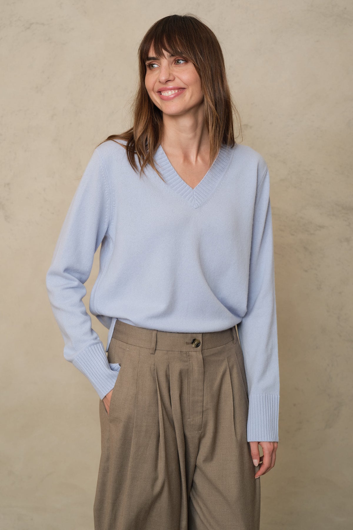 Nian V-Neck Cashmere Blend Jumper - Sky Blue