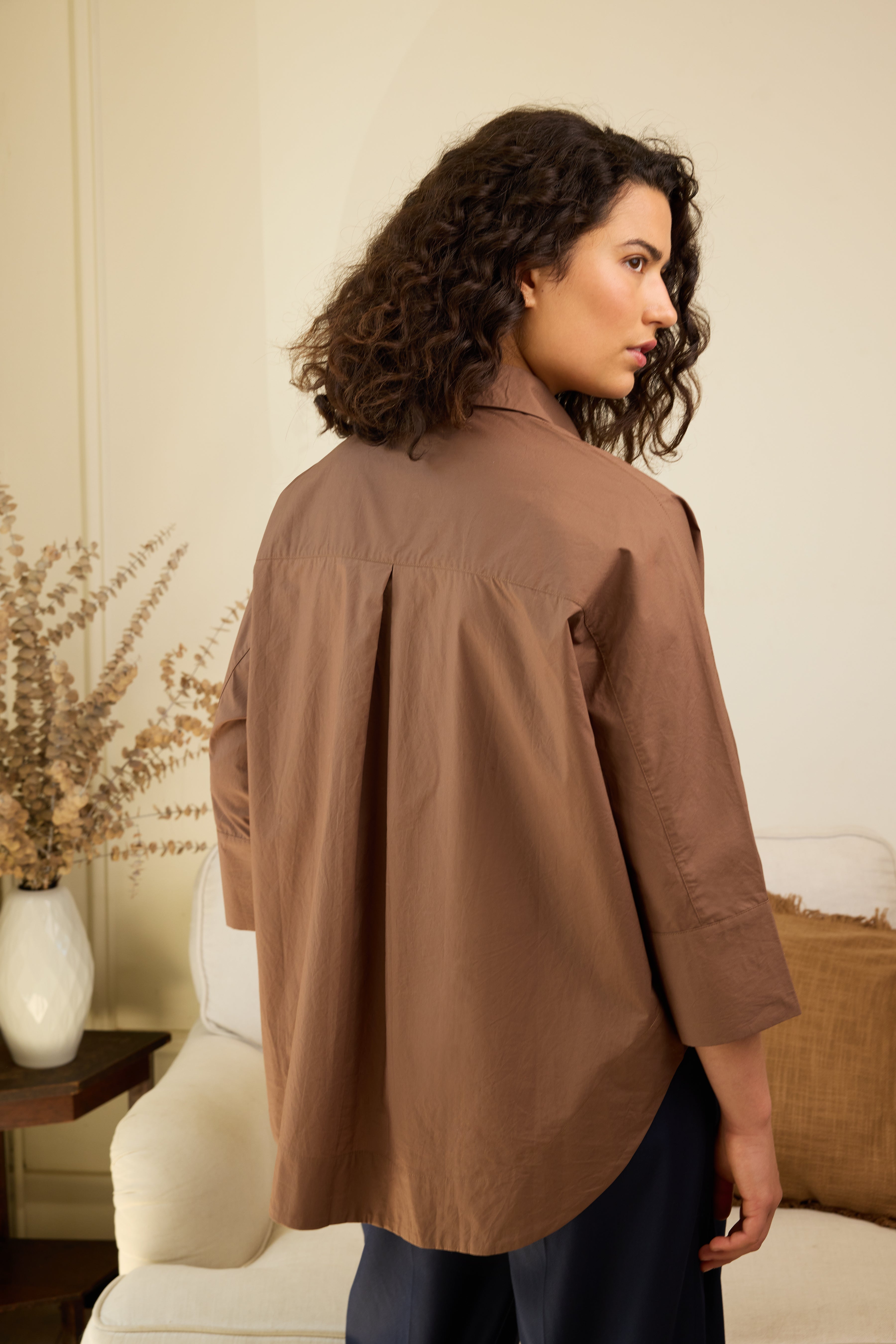 Olivia Oversized Poplin Shirt - Chocolate