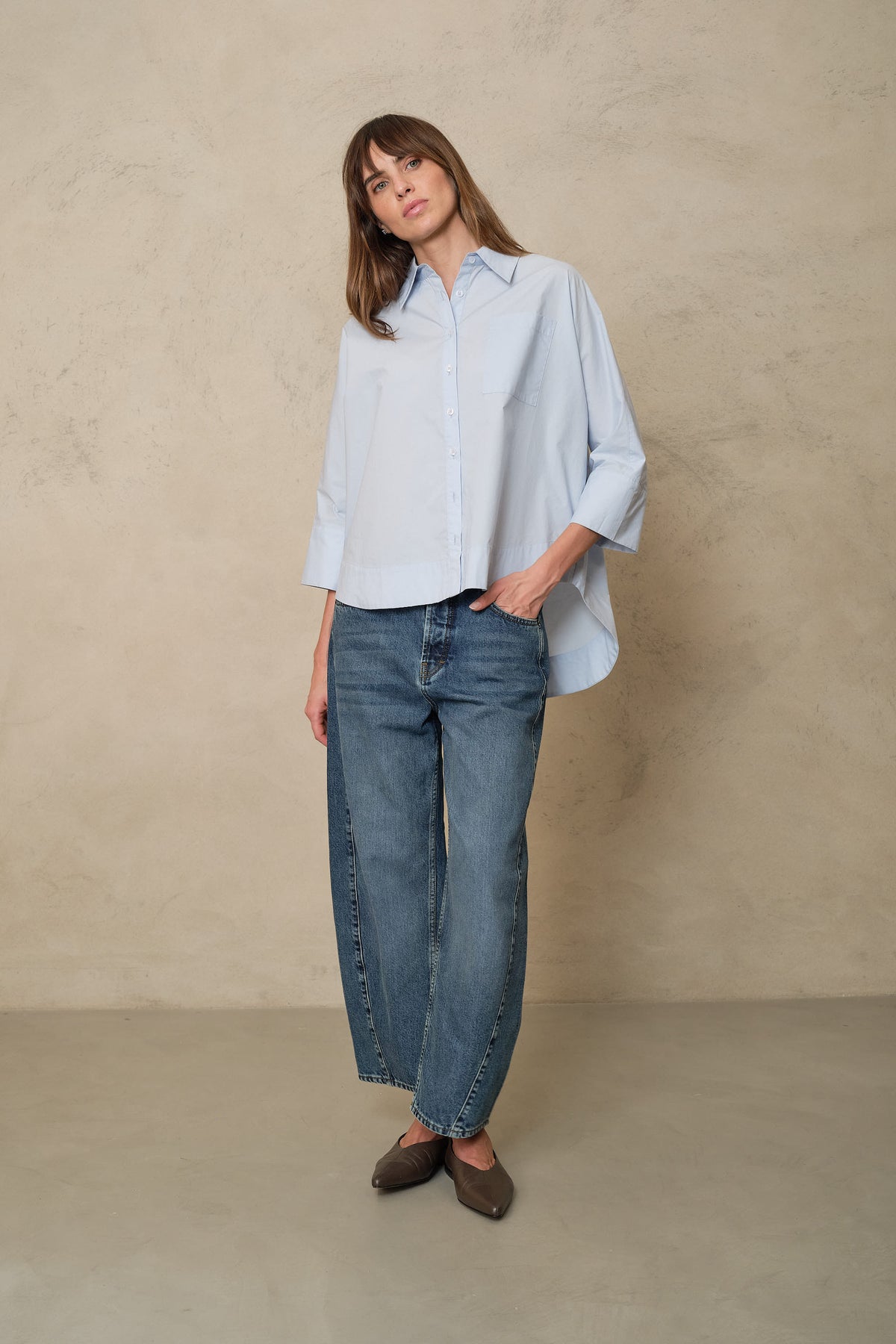 Olivia Oversized Poplin Shirt - Powder Blue