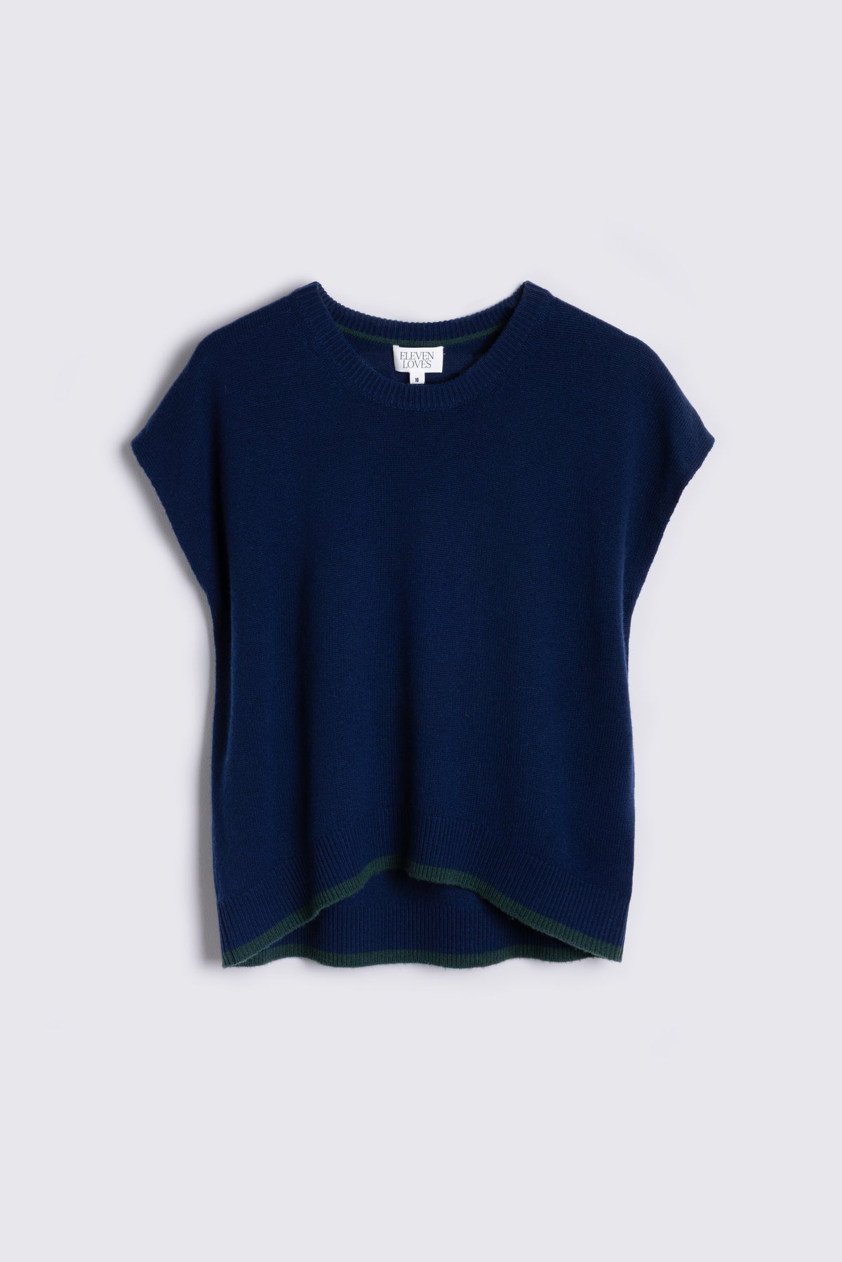 Ora cashmere blend drop shoulder tank in navy laid flat on a plain background
