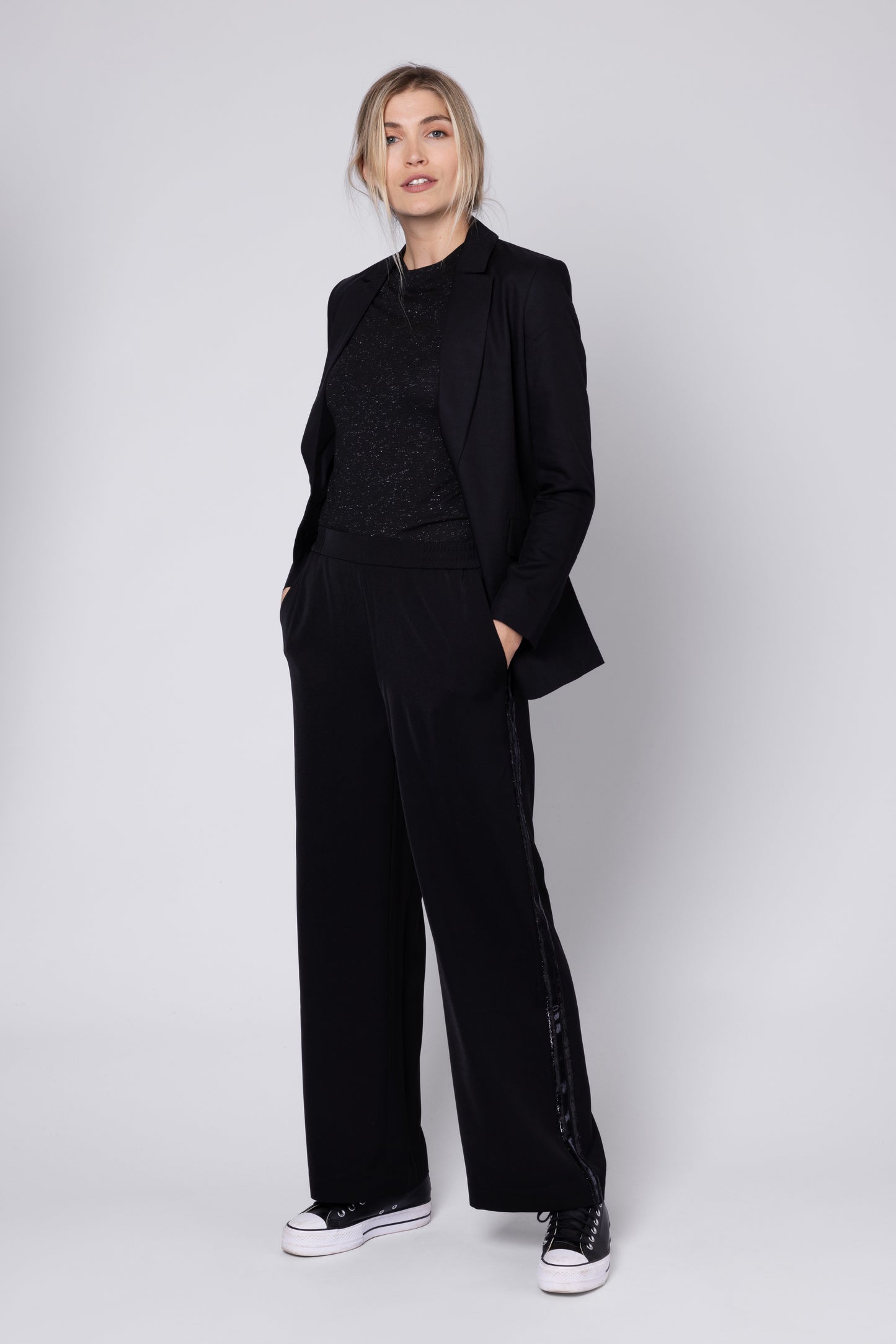 PIA LUREX SIDE STRIPE WIDE LEG TROUSER