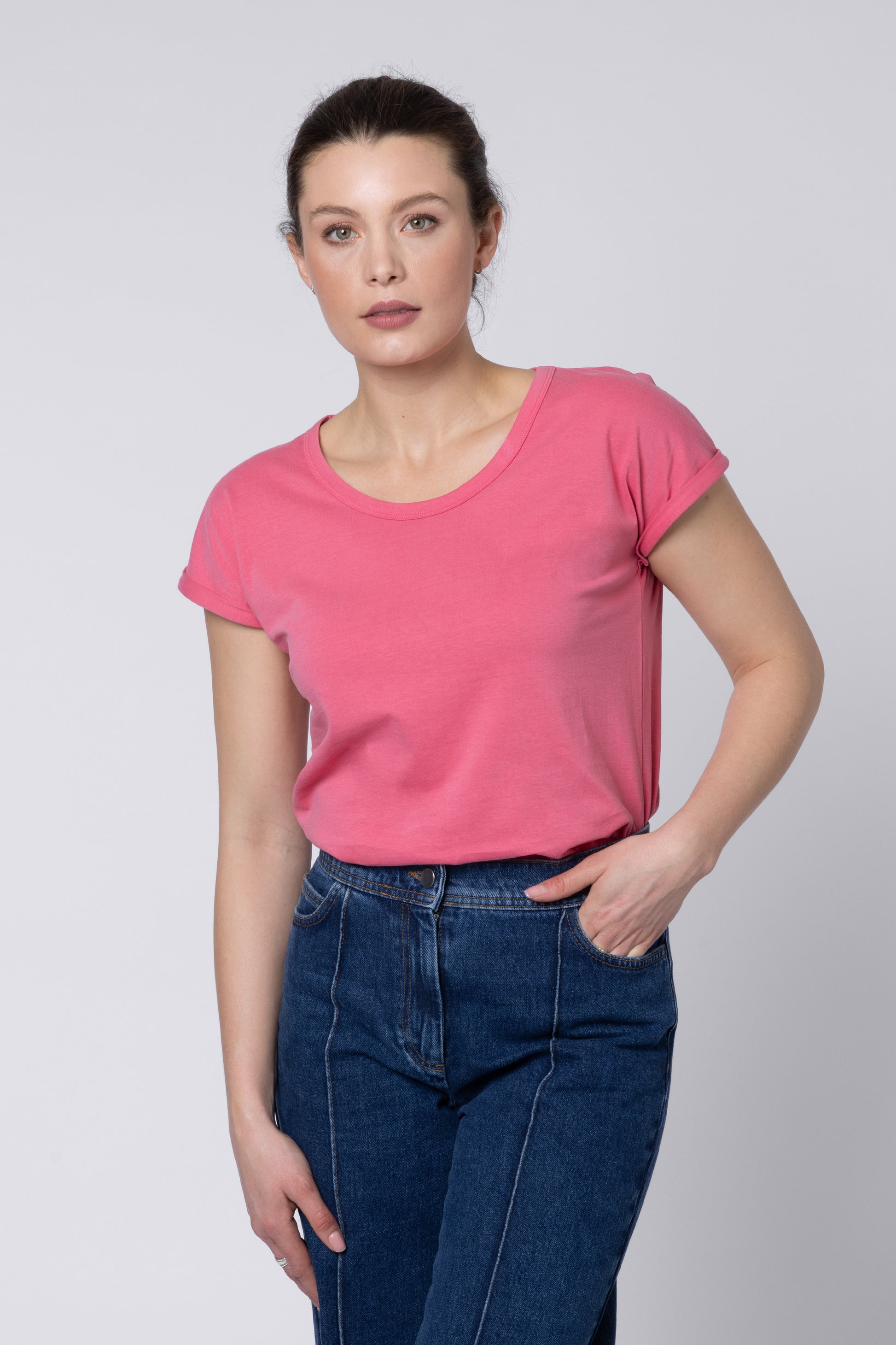 model wearing Pink T Shirt Women Eleven Loves