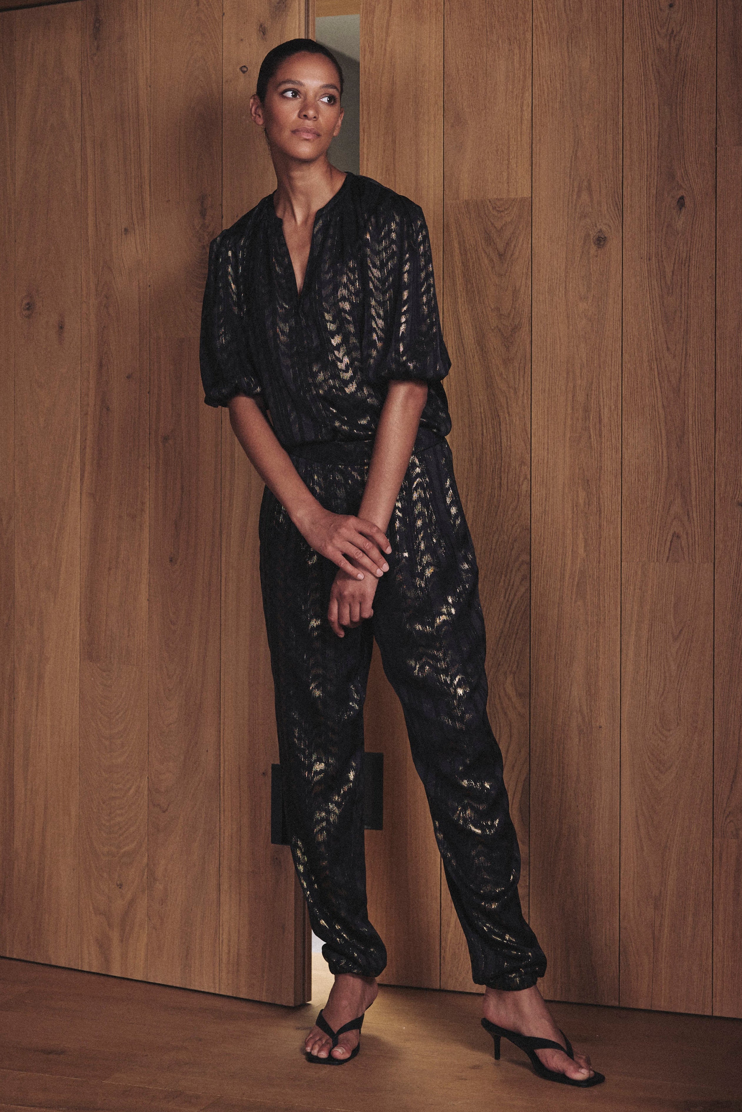 Florence Gold Print Trousers - Black/Gold