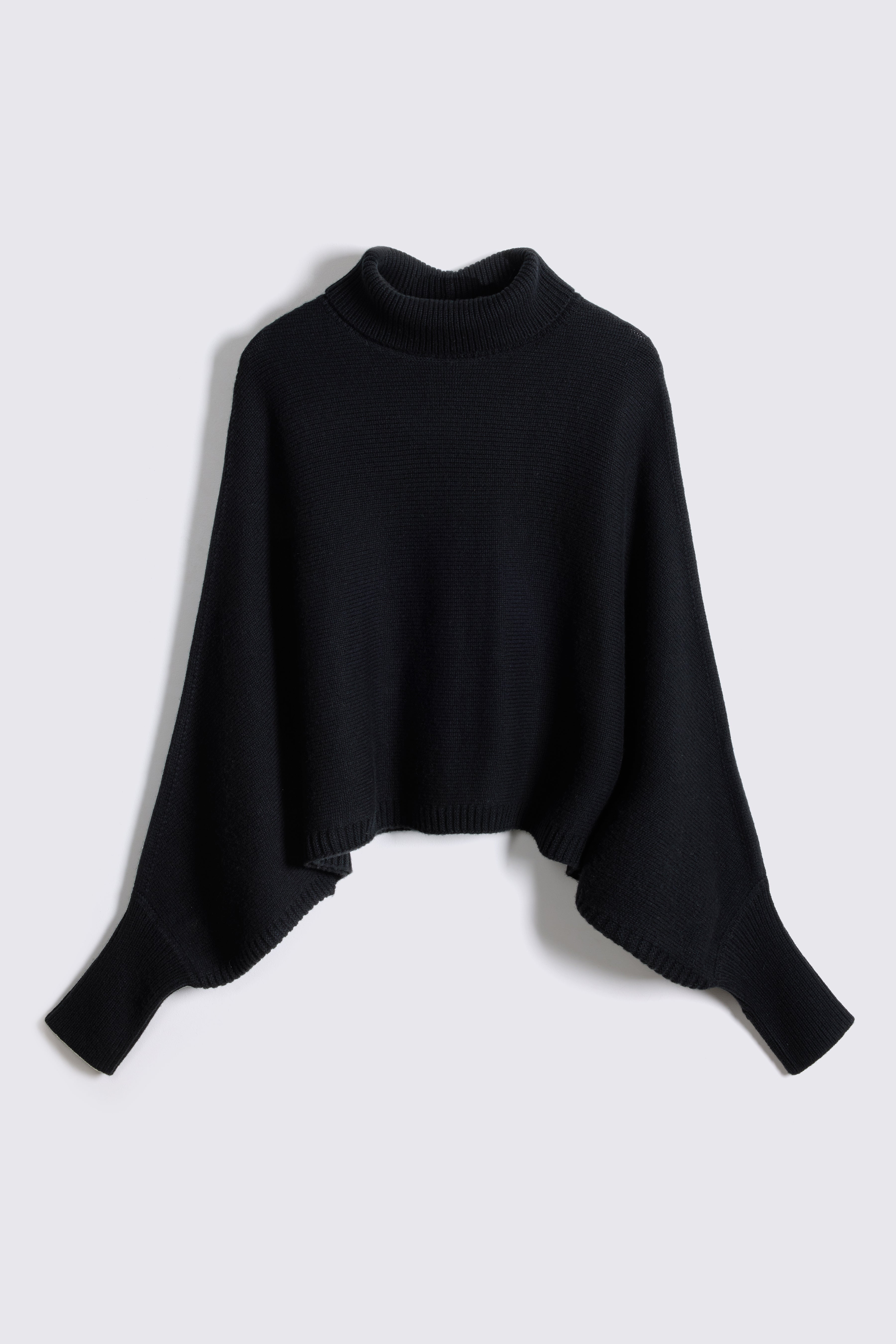 Paris Roll Neck Poncho with Cashmere - Black
