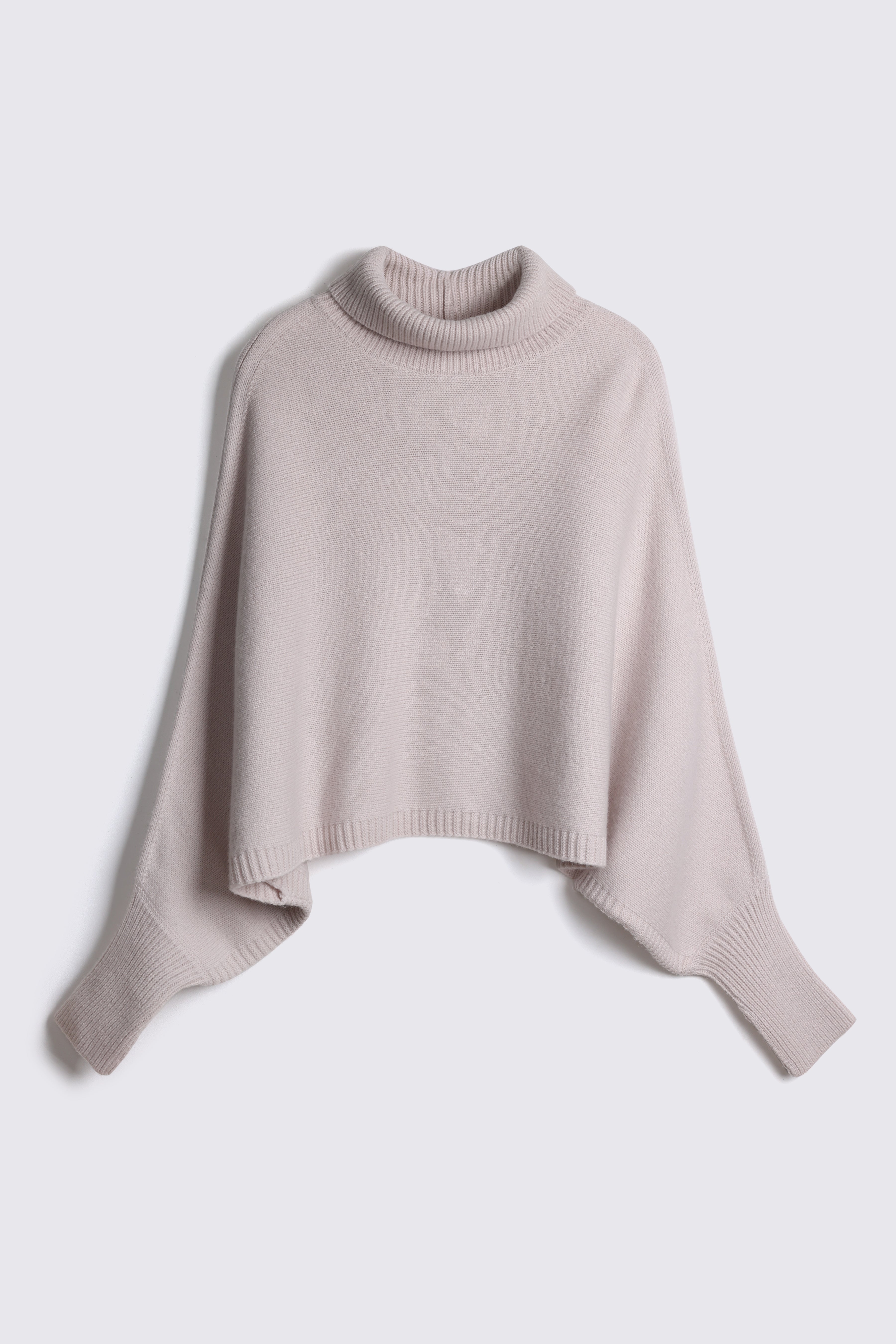 Paris Roll Neck Poncho with Cashmere - Oyster