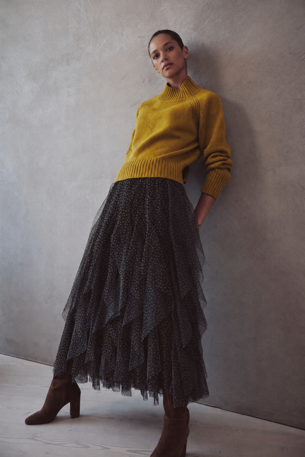 Blythe Funnel Neck Cropped Jumper - Turmeric