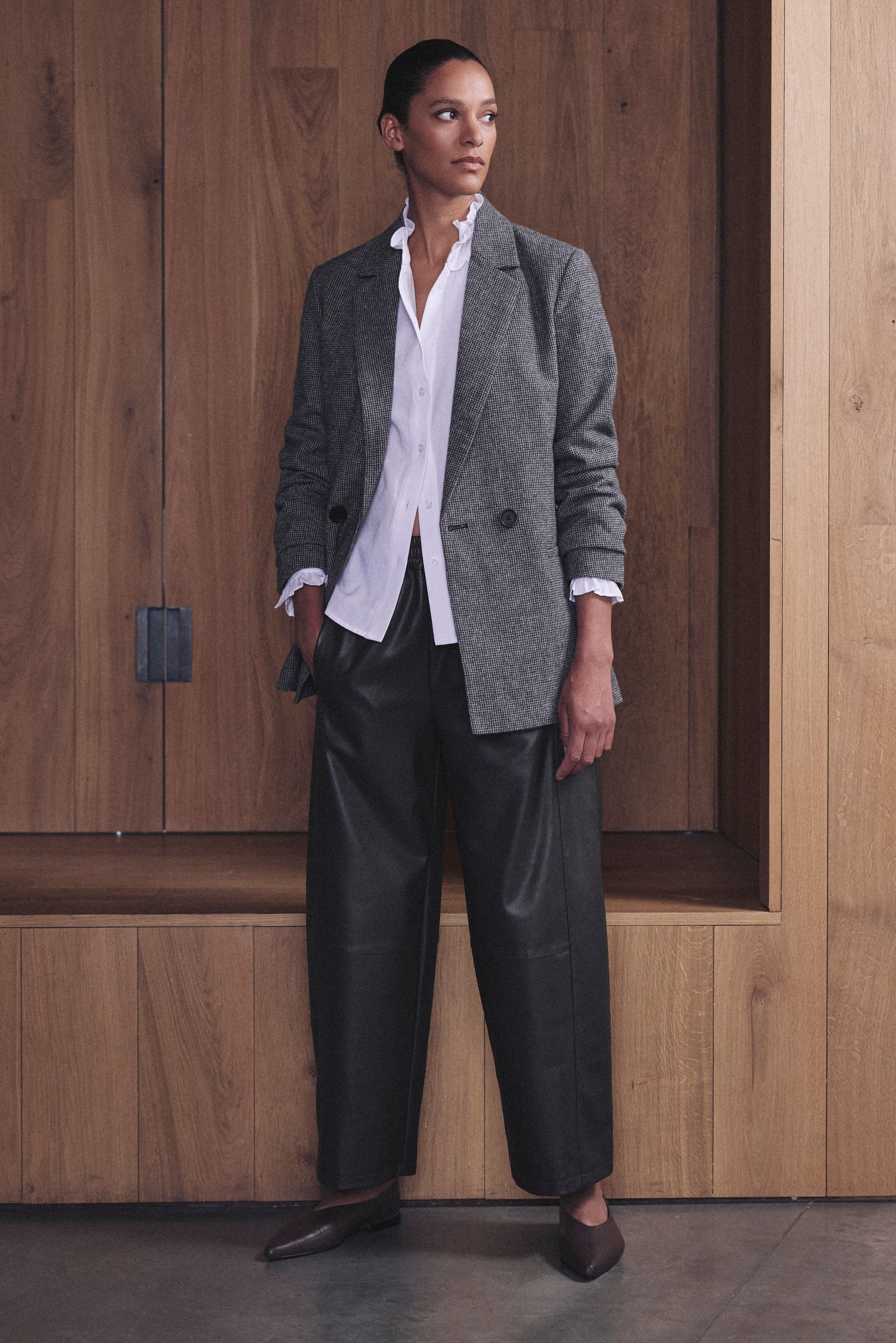 Billie Barrel Leg Faux Leather Trousers - Black