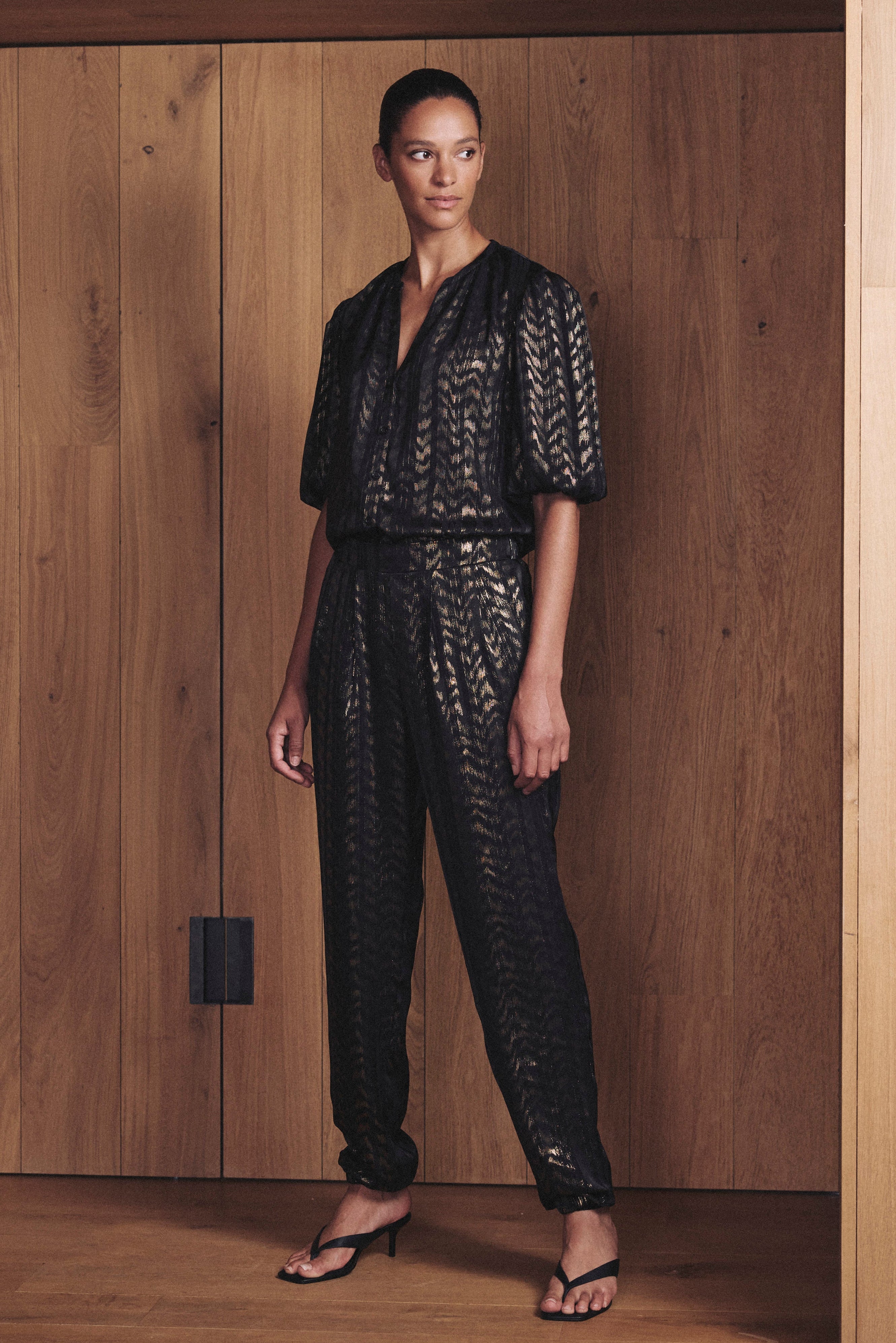 Florence Gold Print Trousers - Black/Gold