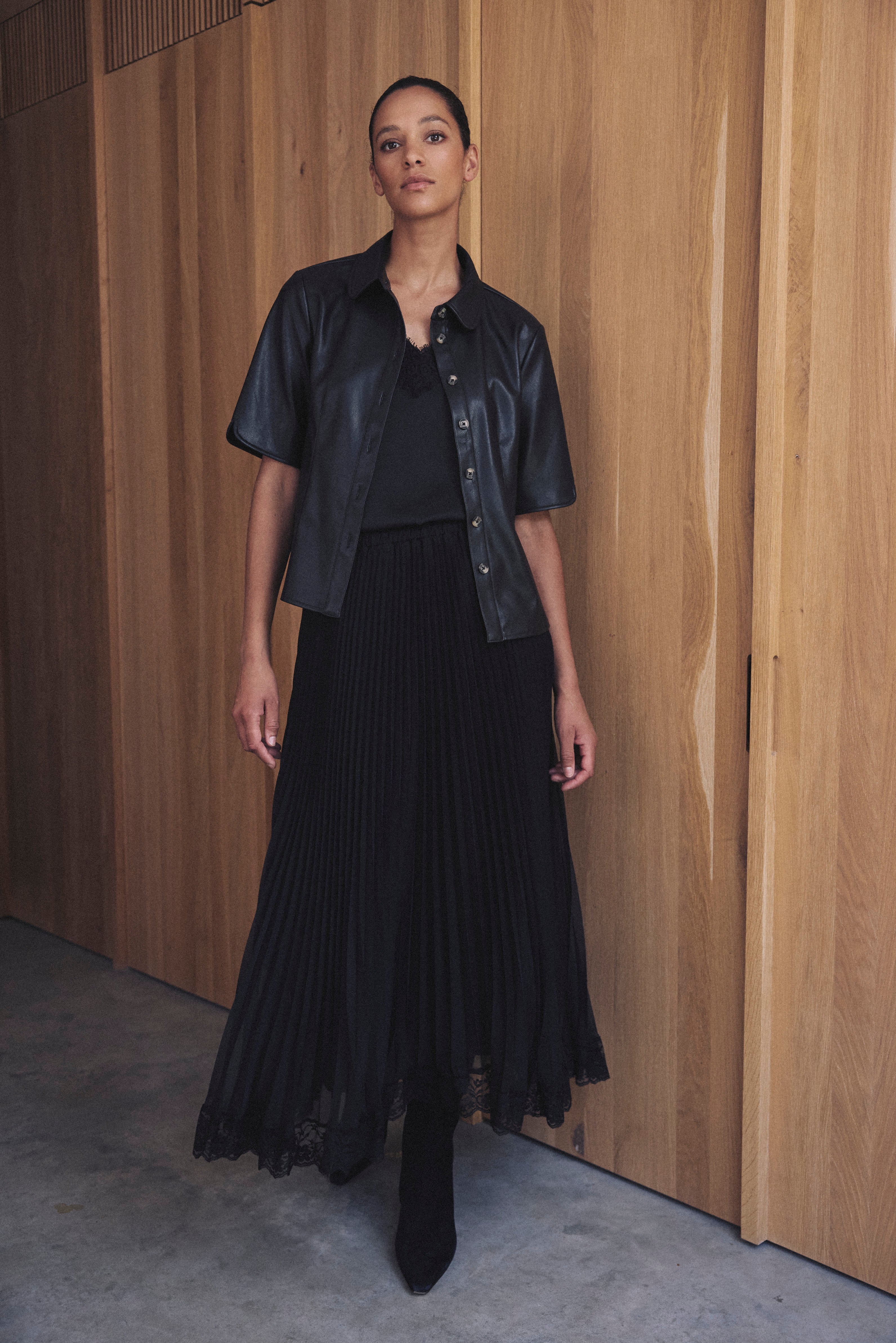 Orla Faux Leather Shirt - Black