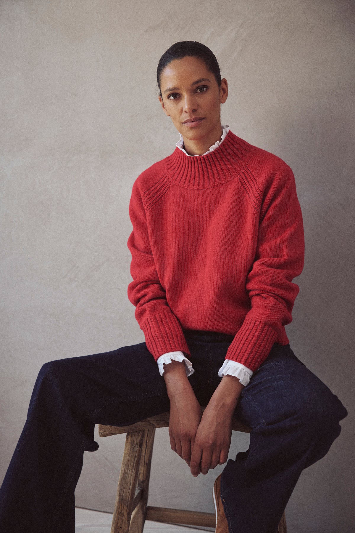 Blythe funnel neck cropped jumper in red