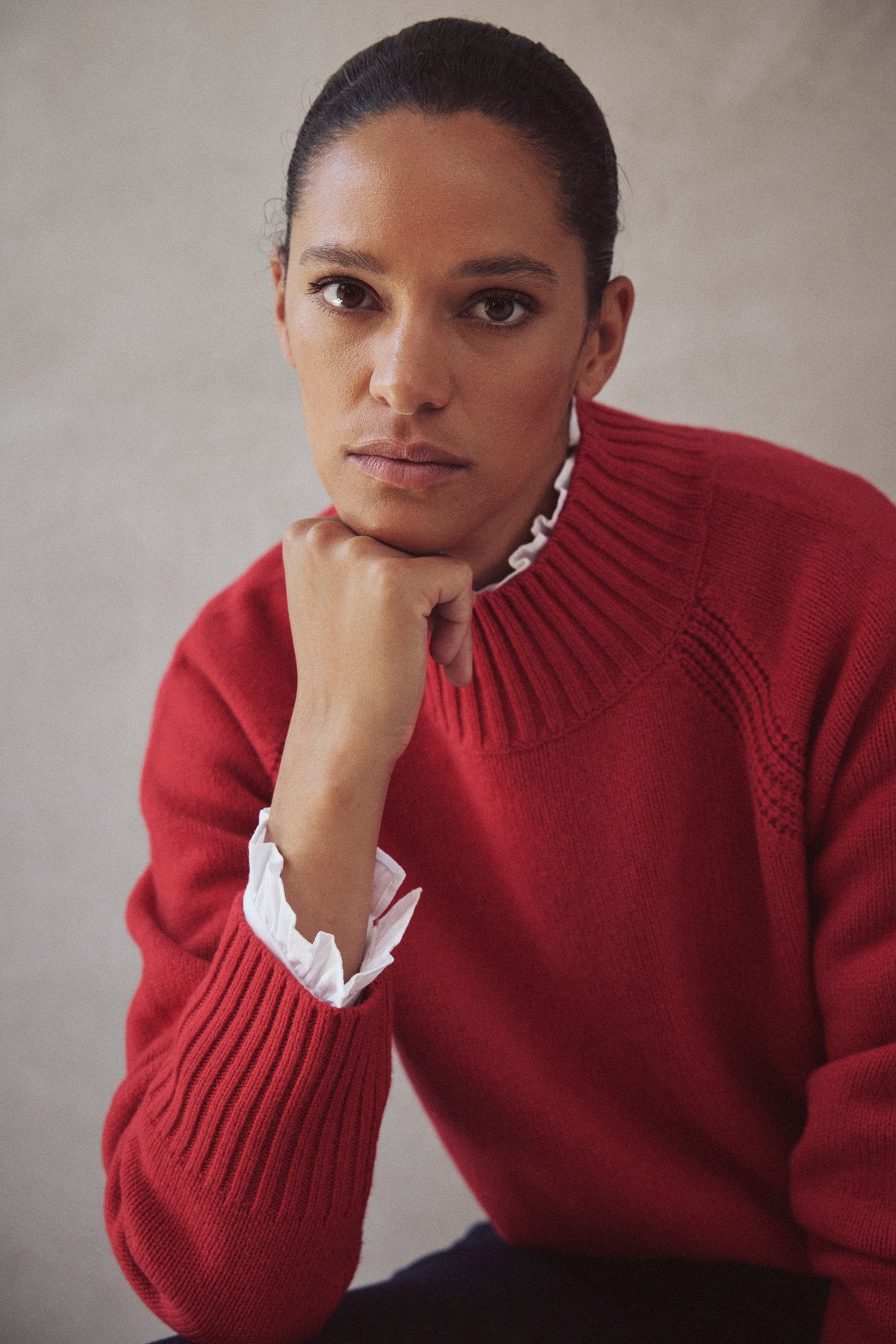 Blythe funnel neck cropped jumper in red