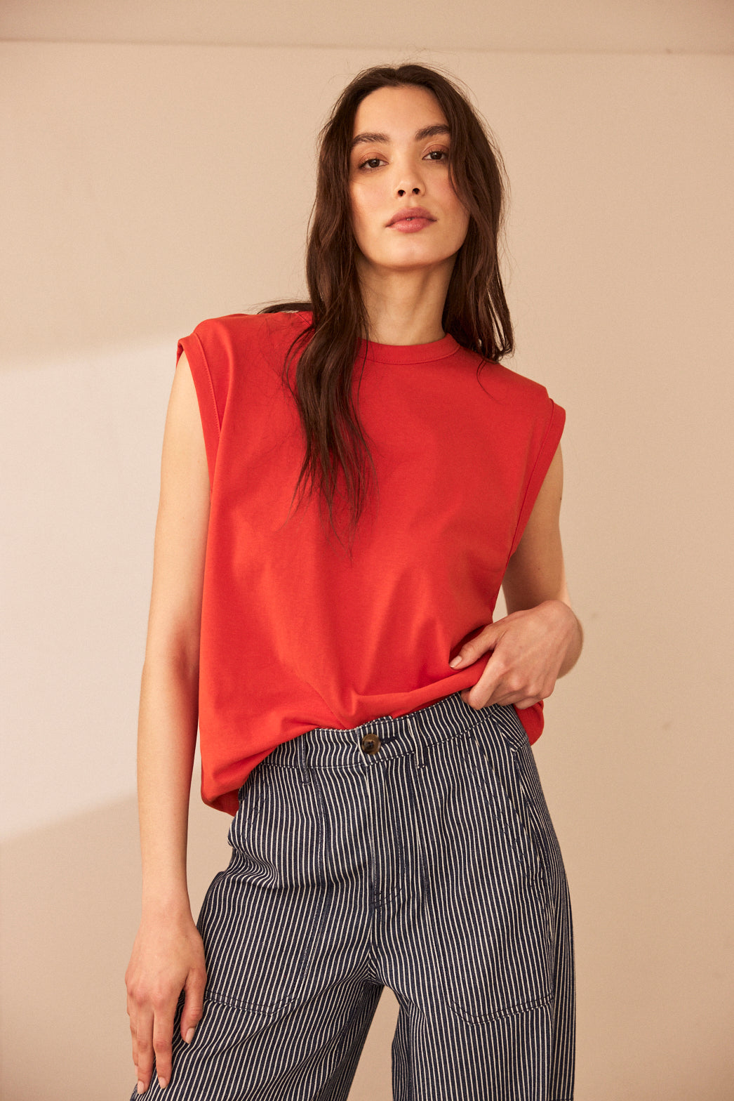 Skylar Shoulder Pad T-Shirt - Sunset - Eleven Loves