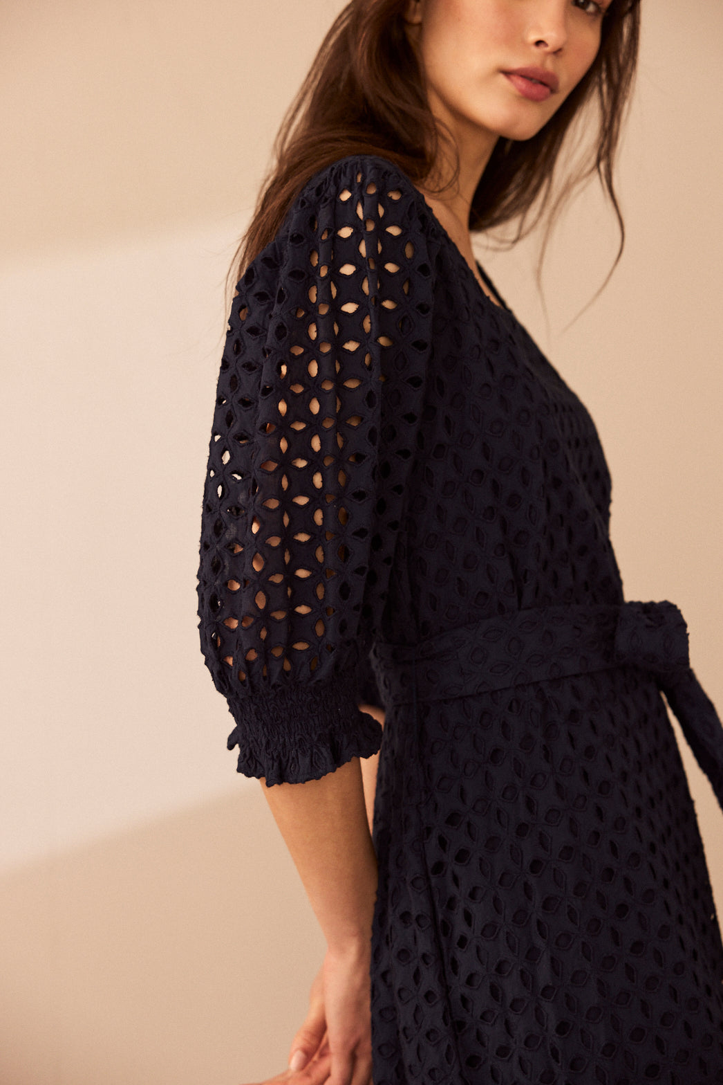 Colette Broderie Dress - Navy - Eleven Loves