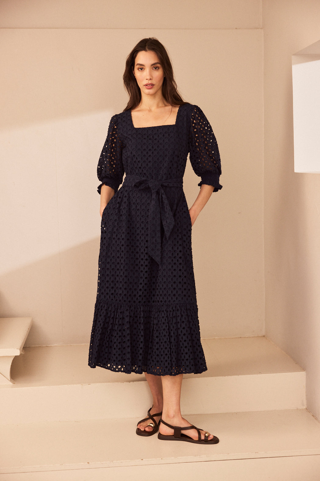 Colette Broderie Dress - Navy - Eleven Loves