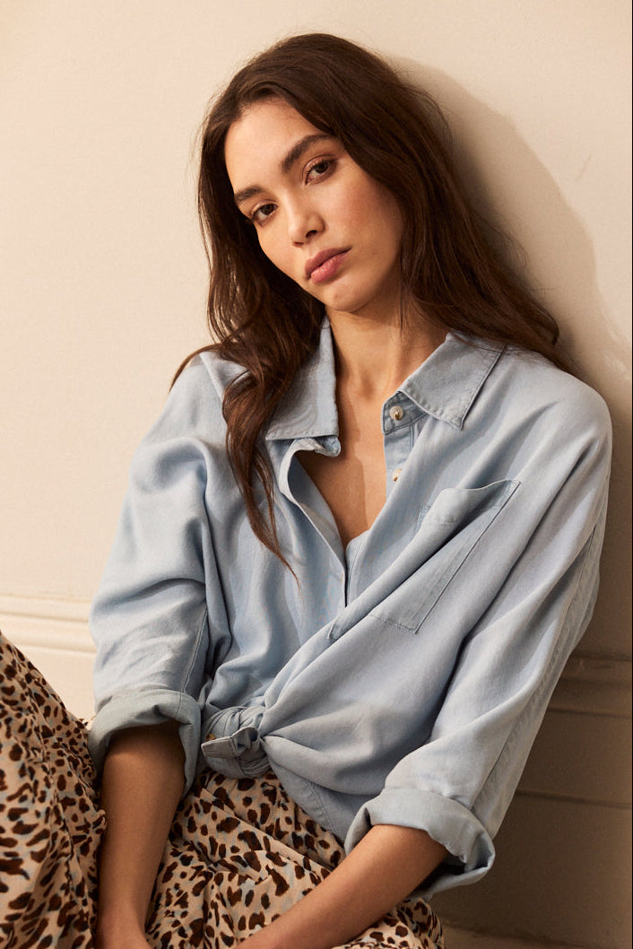 Olivia Oversized Shirt - Blue Chambray - Eleven Loves