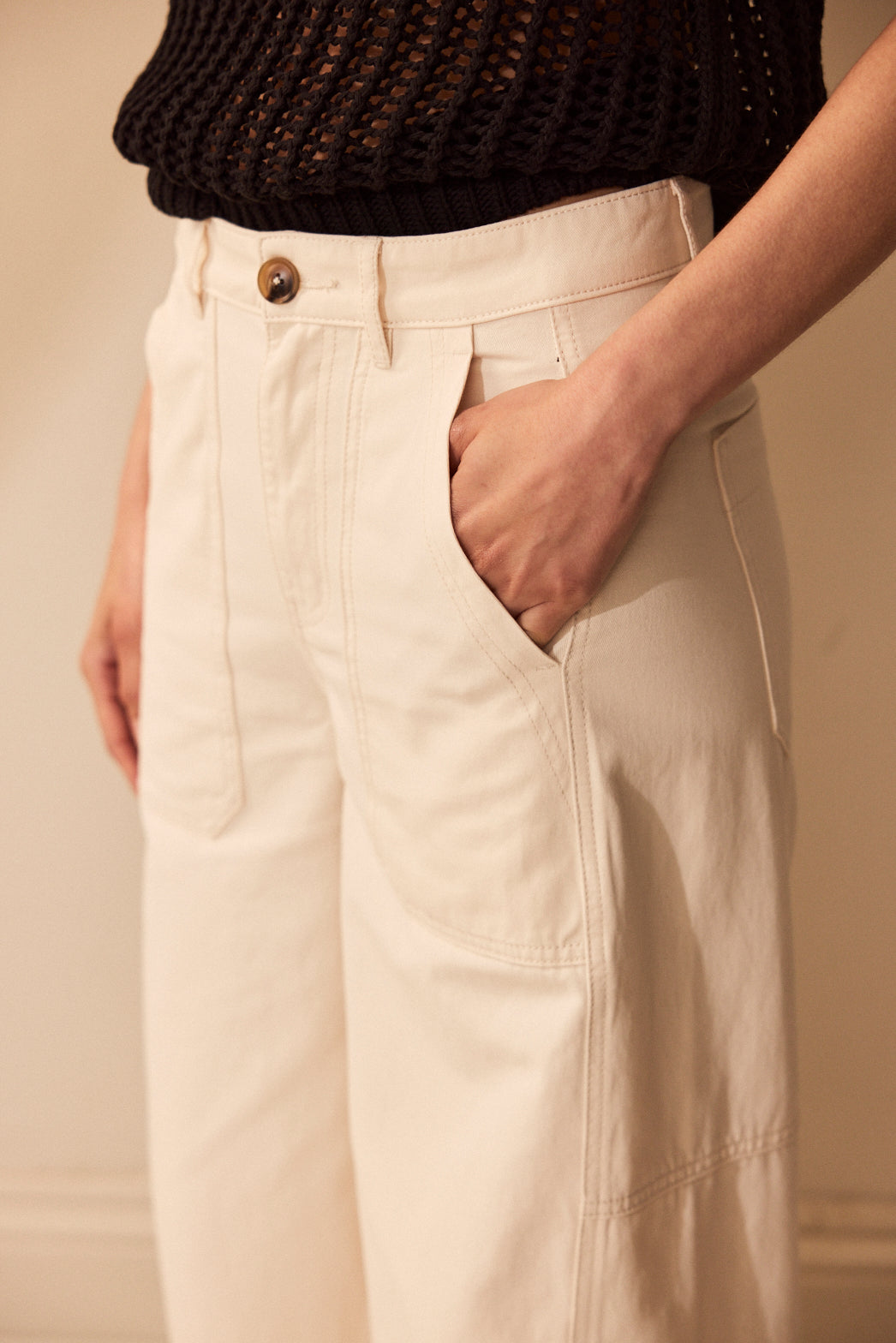 Billie Barrel Leg Trousers - Ecru - Eleven Loves