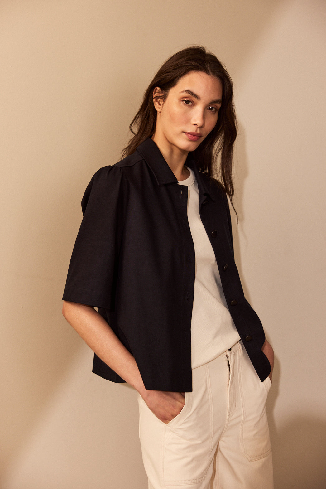 Alba Short Sleeve Blazer - Navy - Eleven Loves