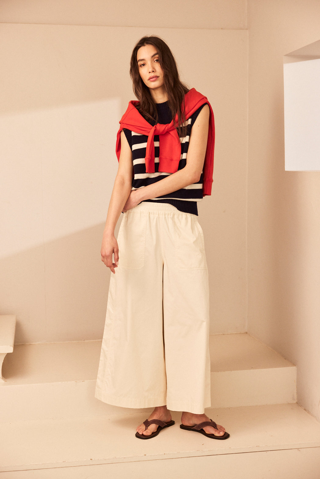 Cassie Wide Leg Cropped Trousers - Ecru - Eleven Loves