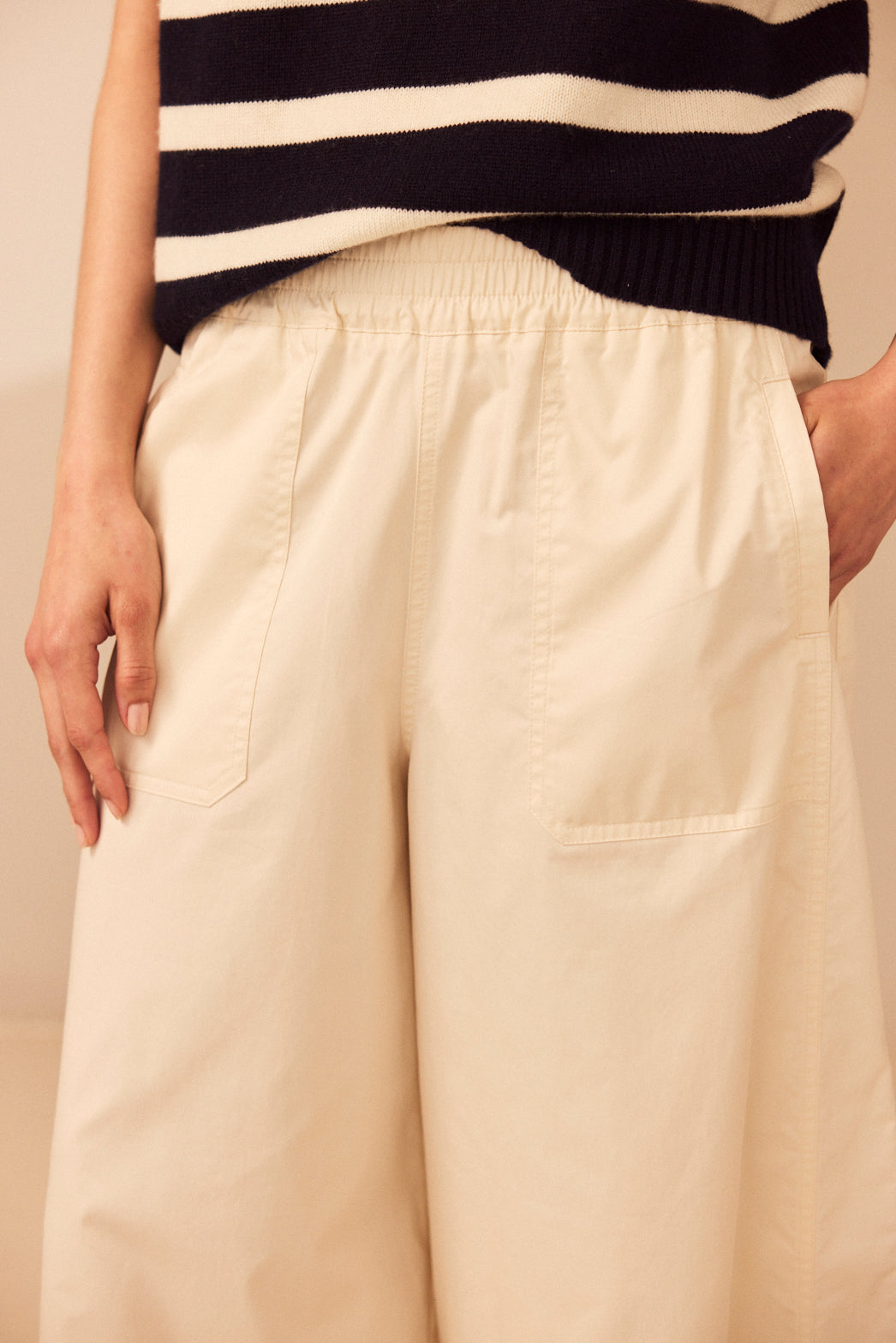 Cassie Wide Leg Cropped Trousers - Ecru - Eleven Loves