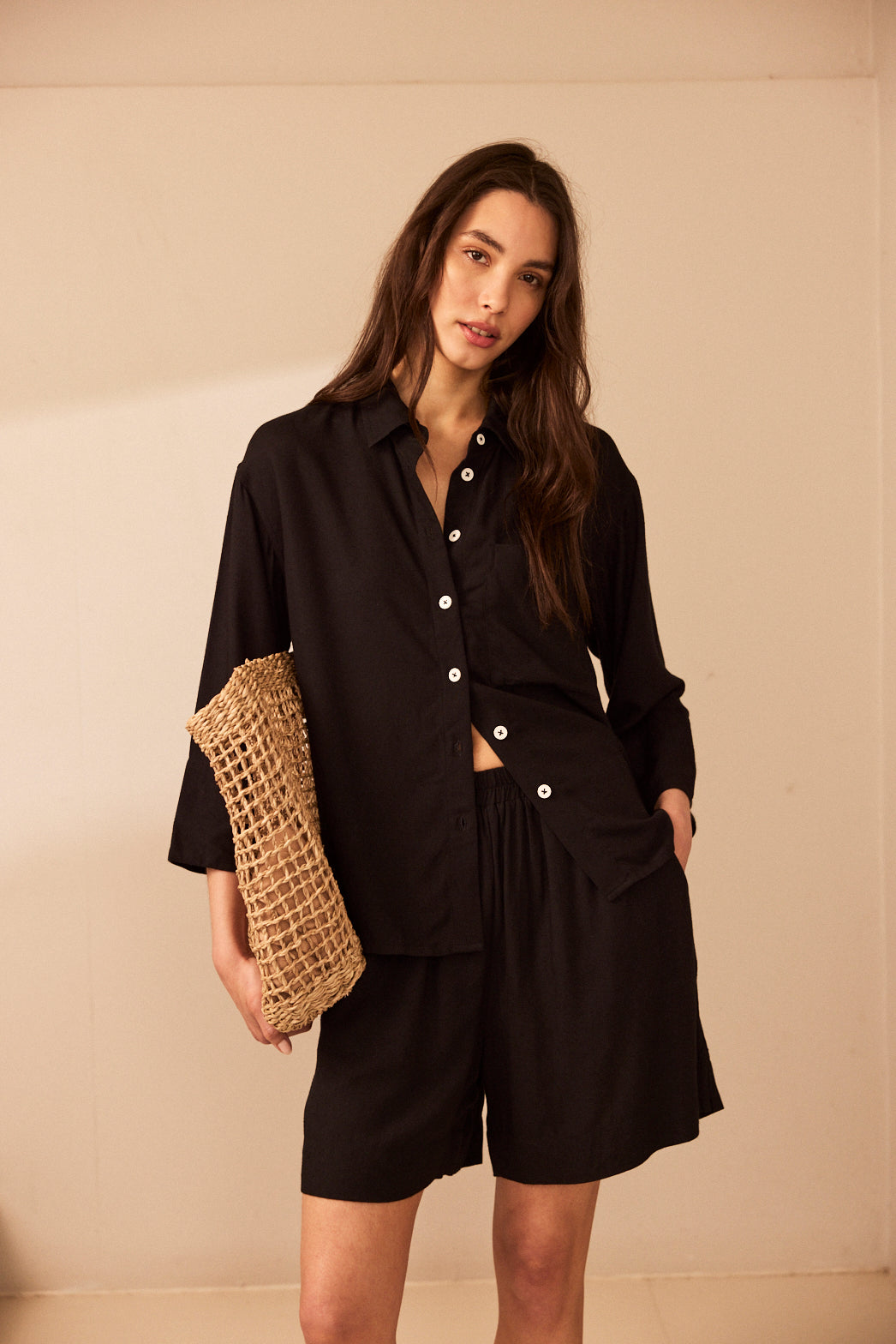 Lulu Linen Blend Shirt - Black - Eleven Loves