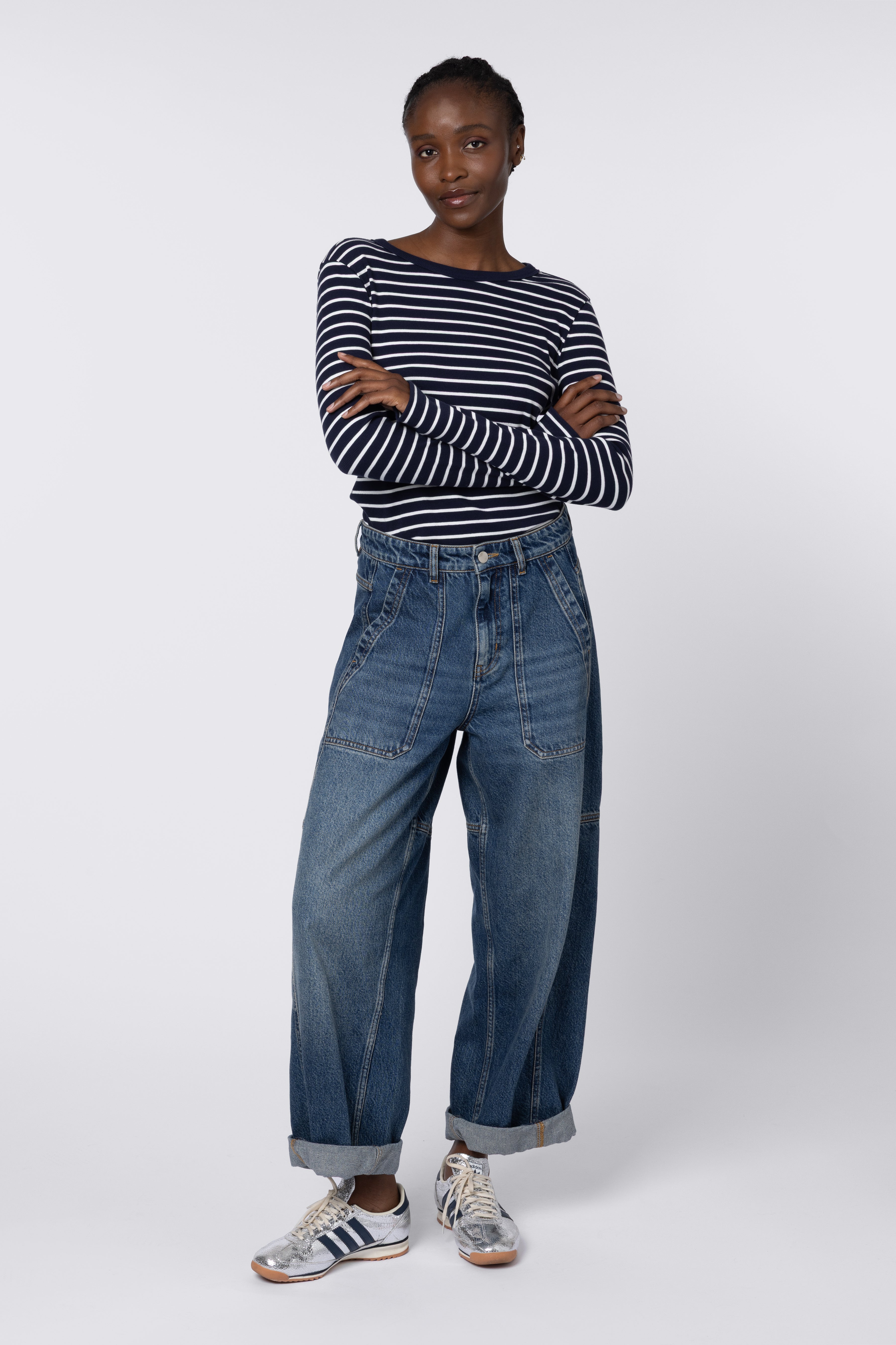 Leni Long Sleeve Striped Top - navy/ivory