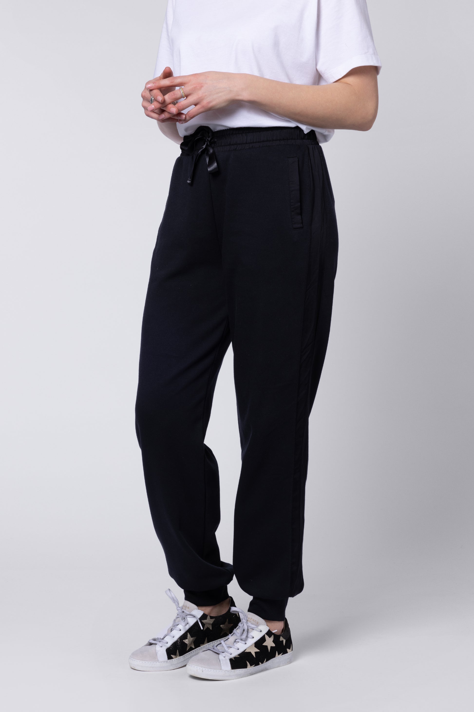 model wearing Side Stripe Joggers Eleven Loves