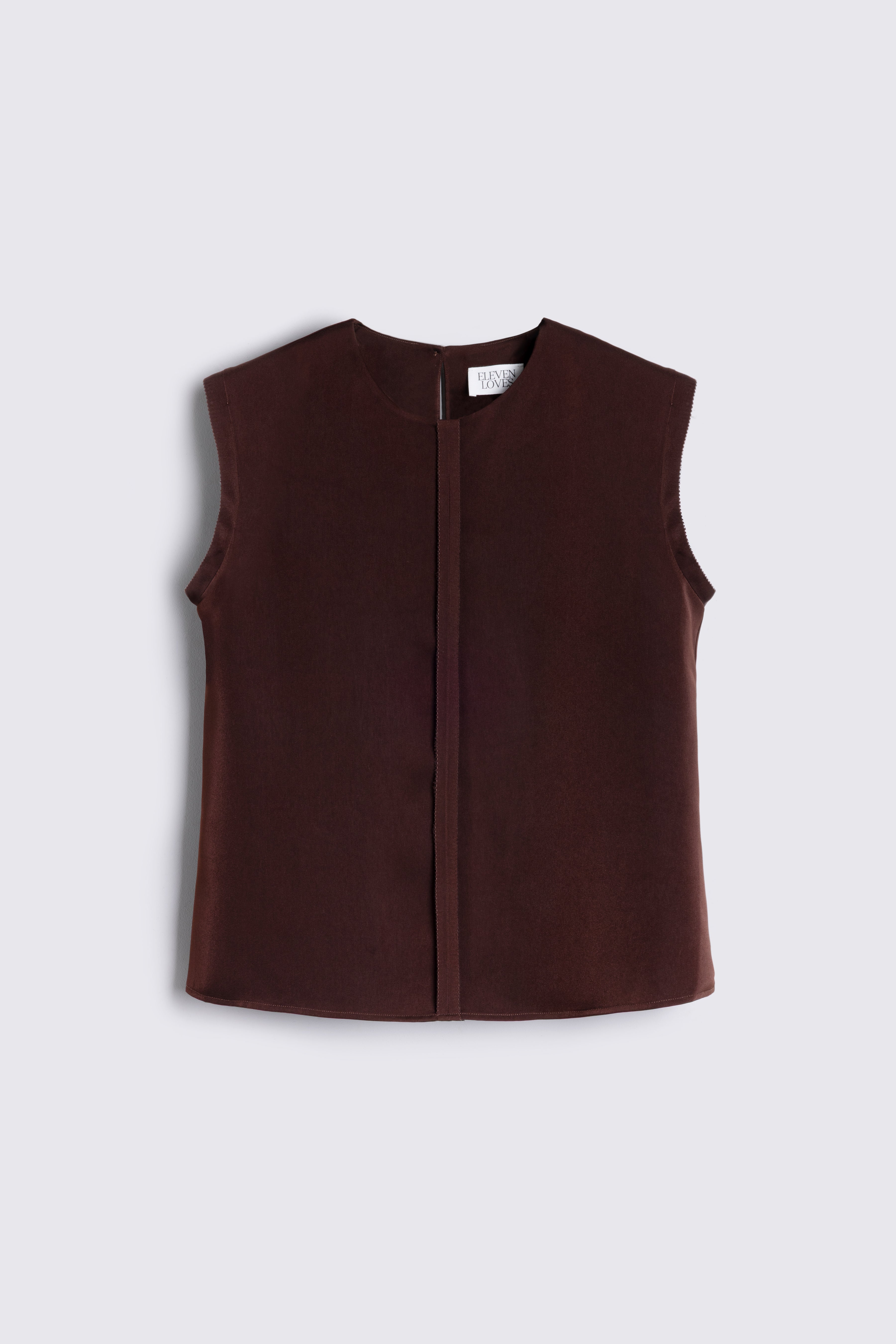 Skylar Satin Shoulder Pad T Shirt - Chocolate