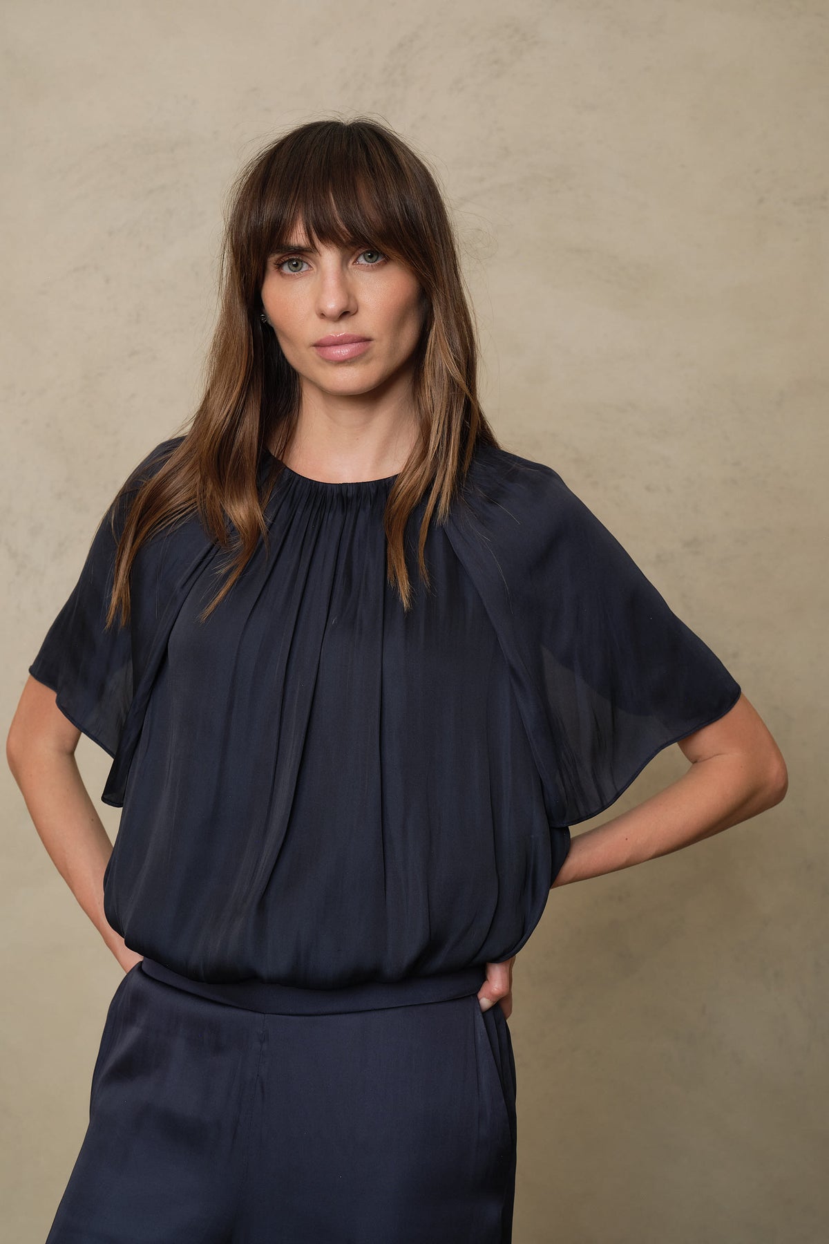 Sylvie Draped Blouse - Navy