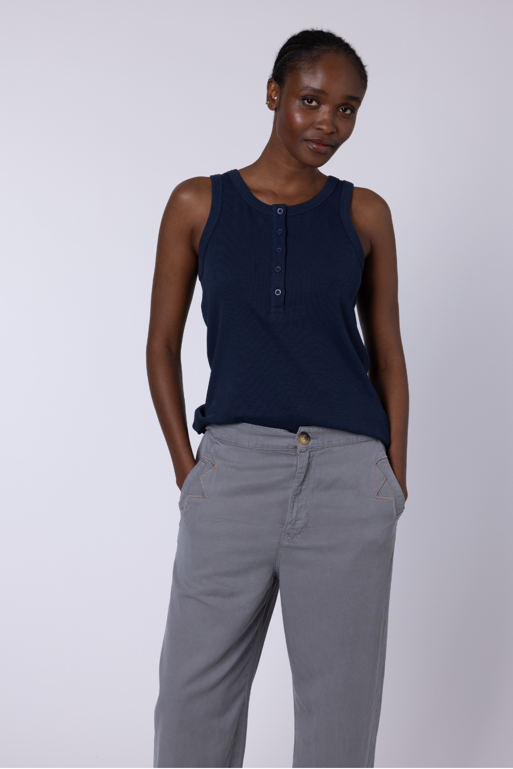 Mabel Button Down Vest - Navy