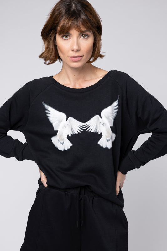 white wing dove black organic sweatshirt elevenloves ellen loves