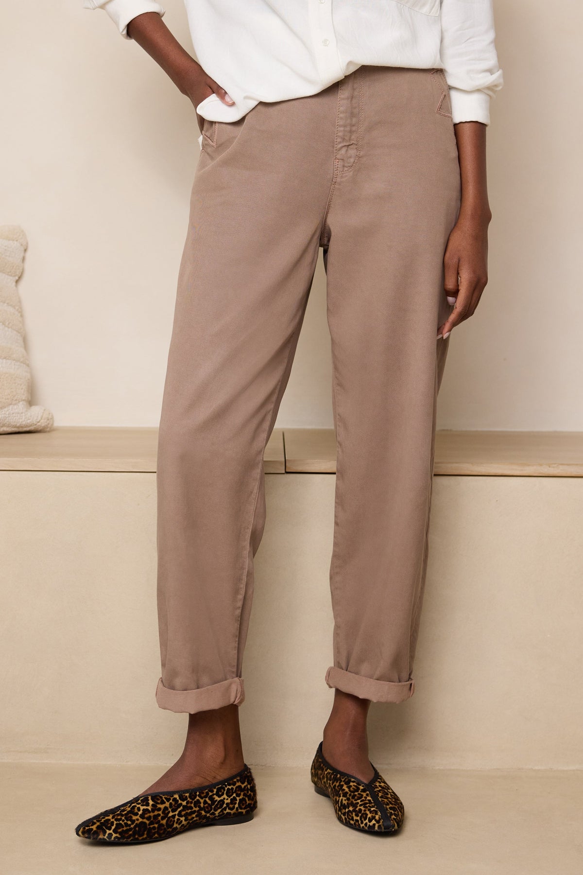 Female Kate Cargo Trousers 56% lyocell 44% BCI cotton in Mole Front View