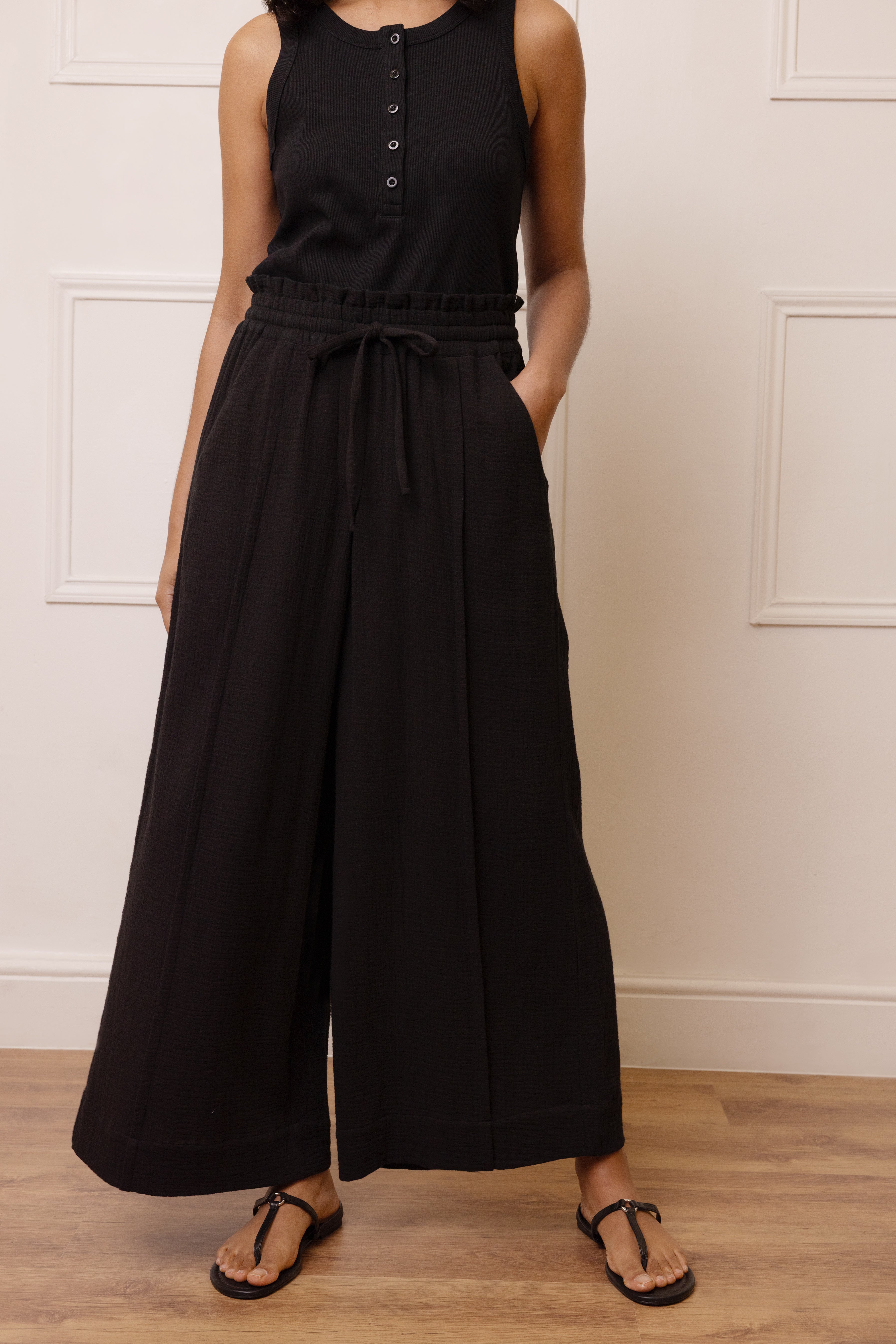 Tallulah Cheesecloth Trousers - Black - Eleven Loves