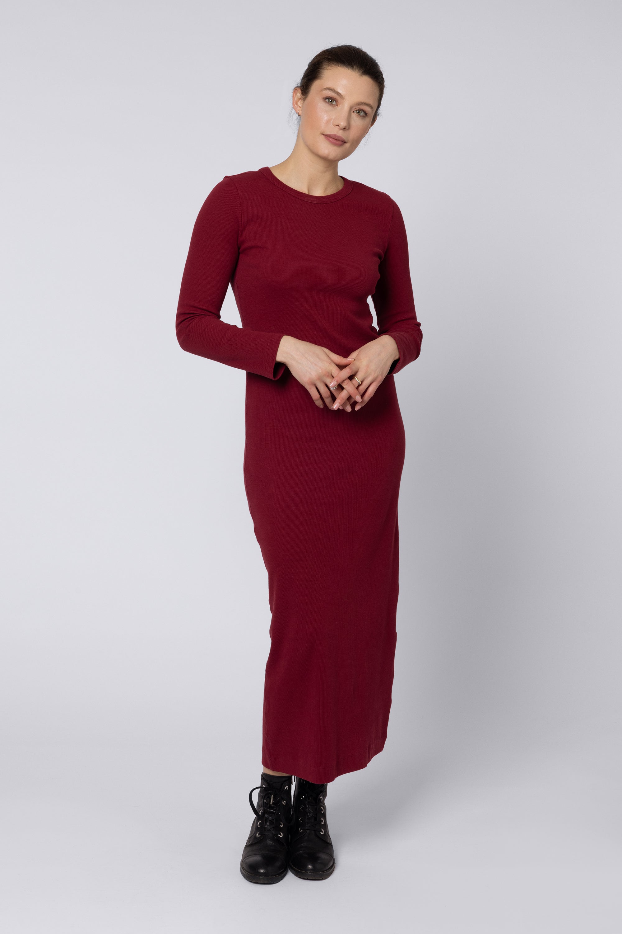 Burgundy ladies jersey dress Eleven Loves Free returns and exchanges